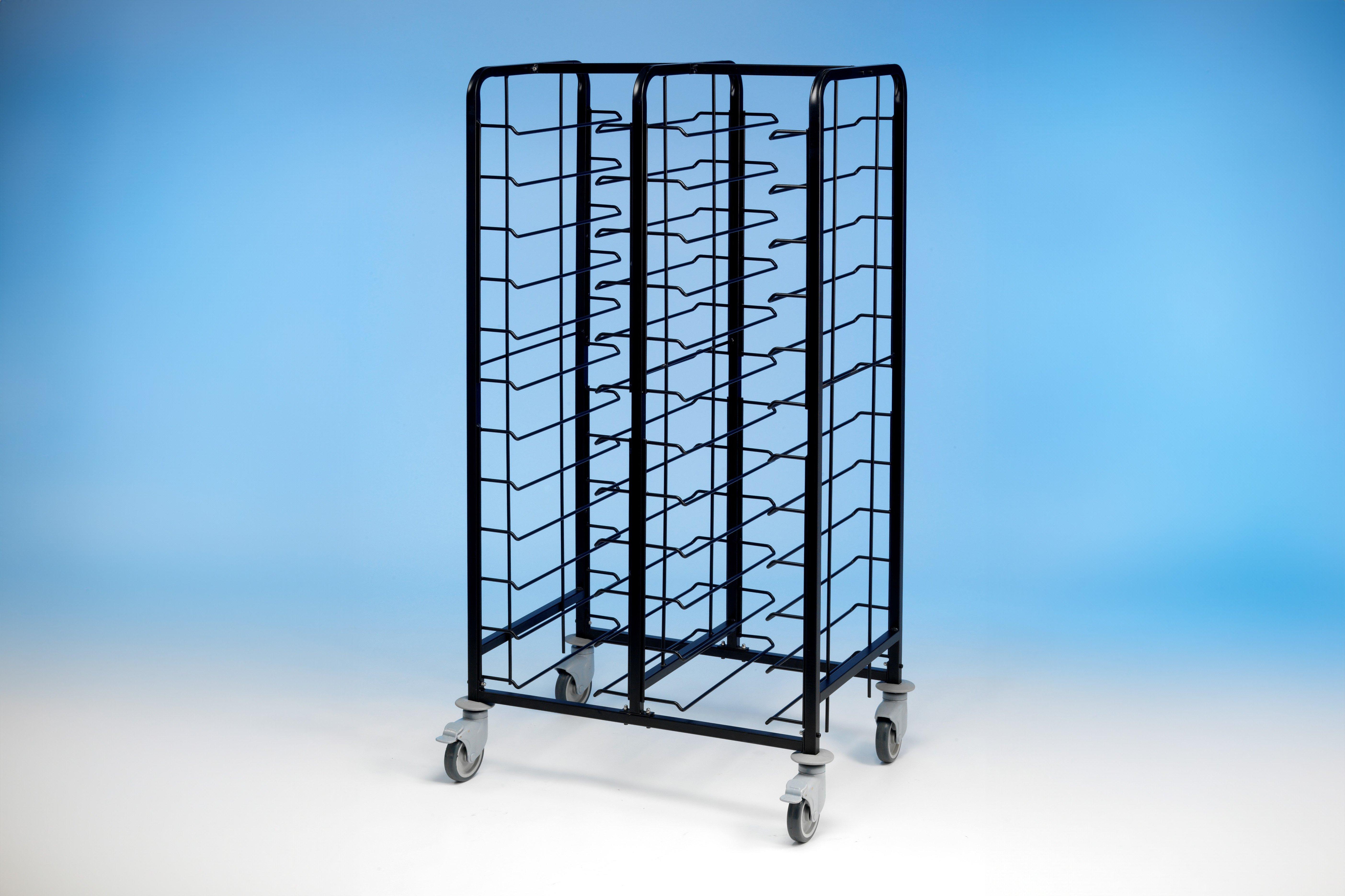 Black Epoxy Coated Tray Clearing Trolley 2 Banks of 12 Trays