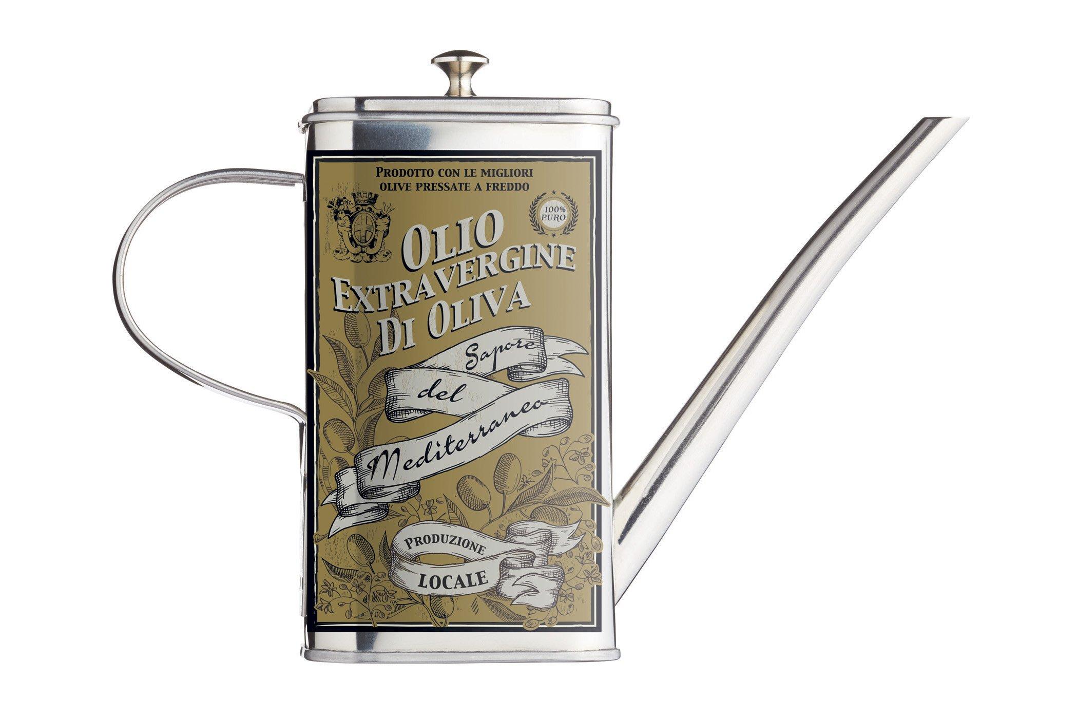 Stainless Steel Italian Oil Drizzle Can Olive Oil Motif