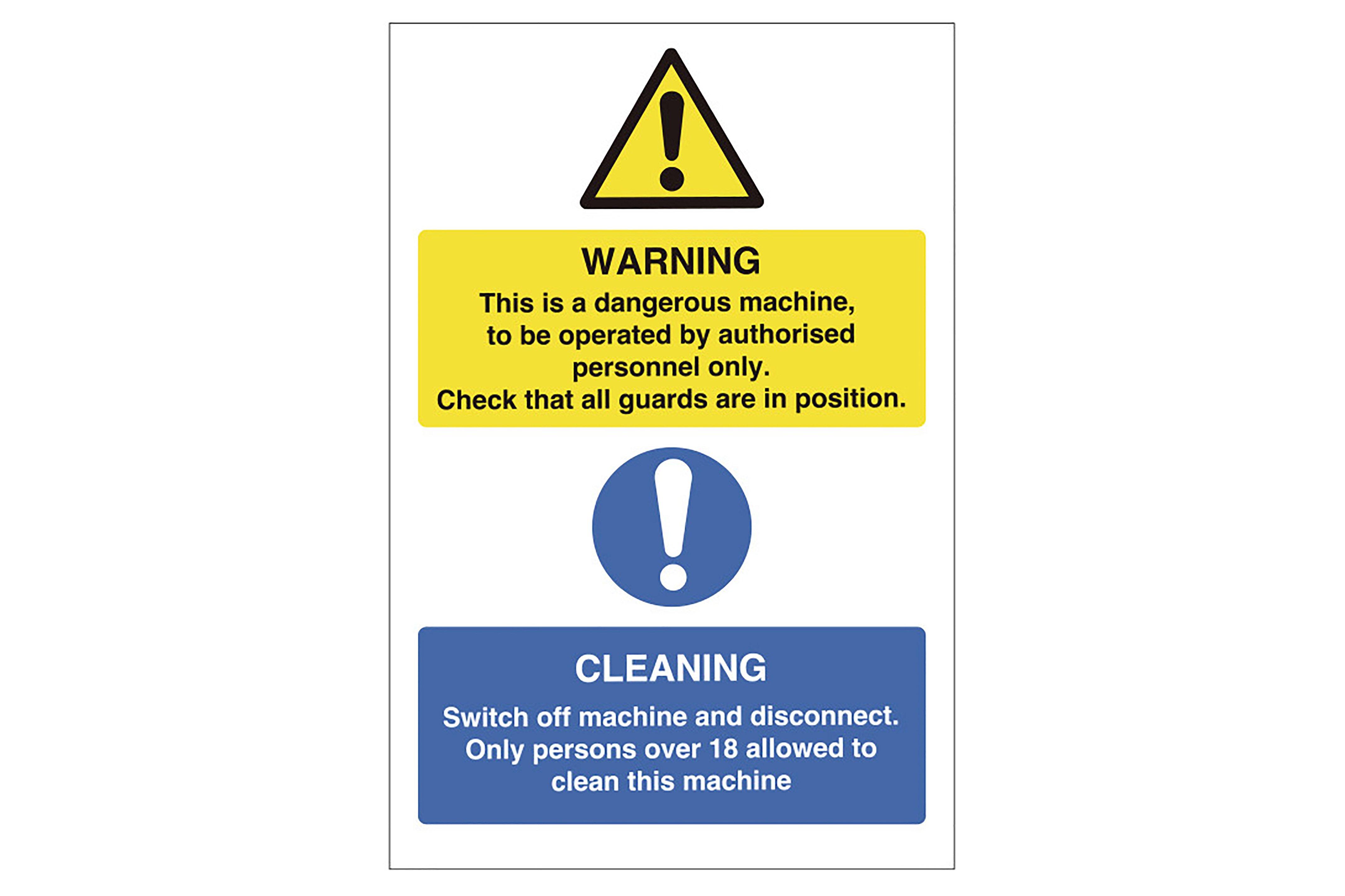 Dangerous Machine & Cleaning Instructions Sign