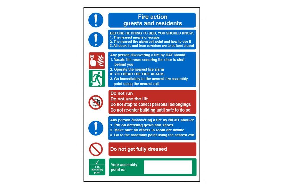 Fire Action Notice "Fire Action Guests and Residents" Sign