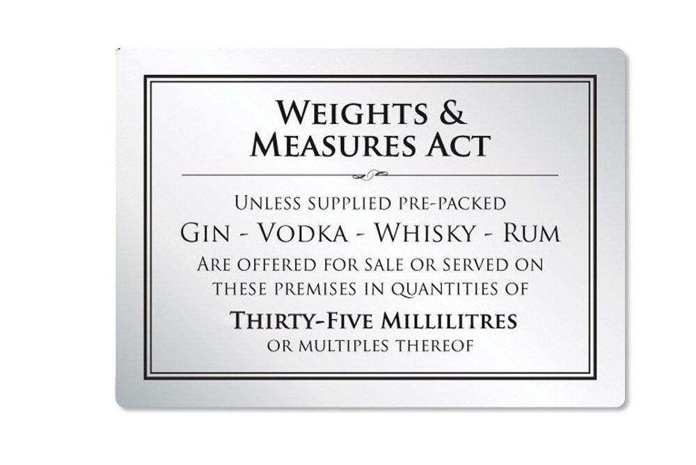 Silver Weights & Measures Notice Sign 35ml