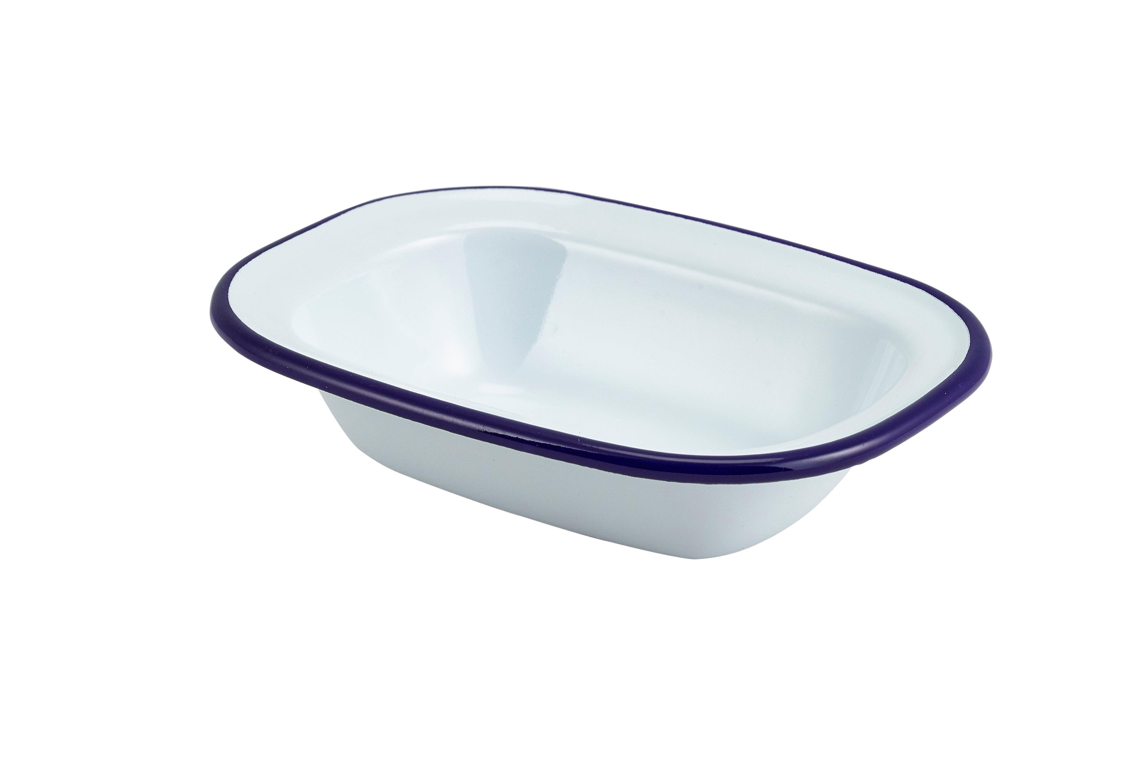 White with Blue Rim Enamel Rectangular Pie Dish