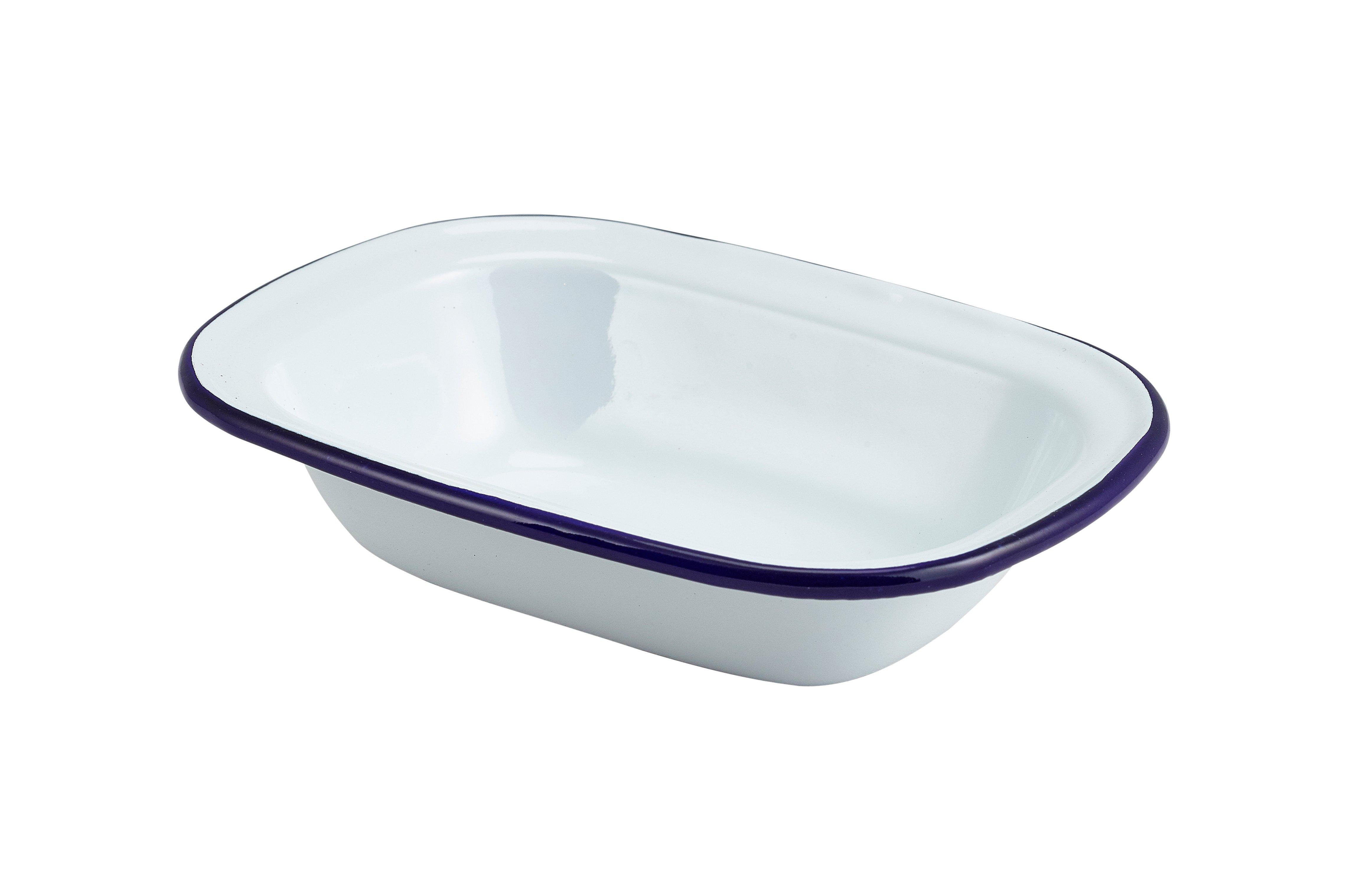 White with Blue Rim Enamel Rectangular Pie Dish