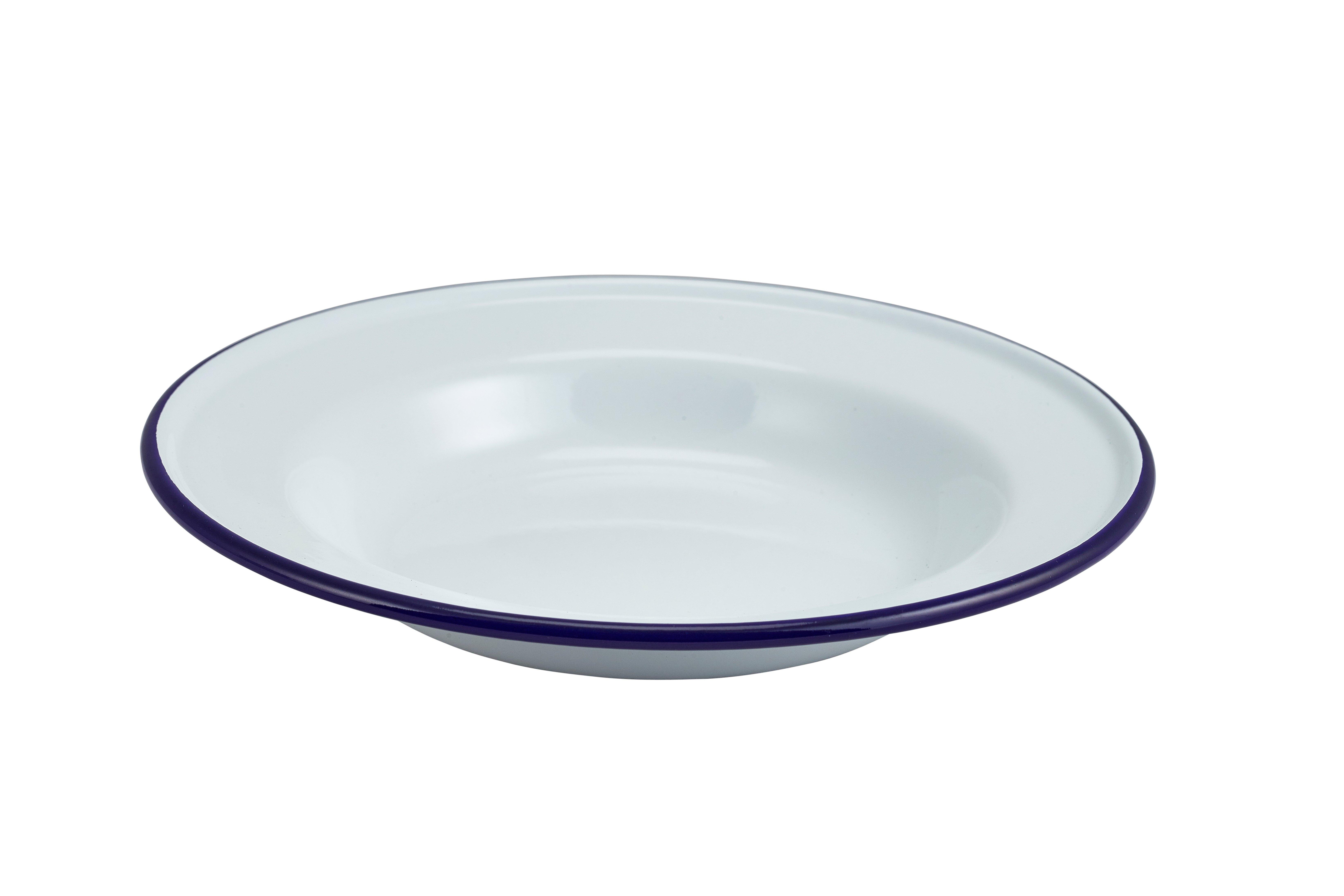 White with Blue Rim Enamel Deep Plate