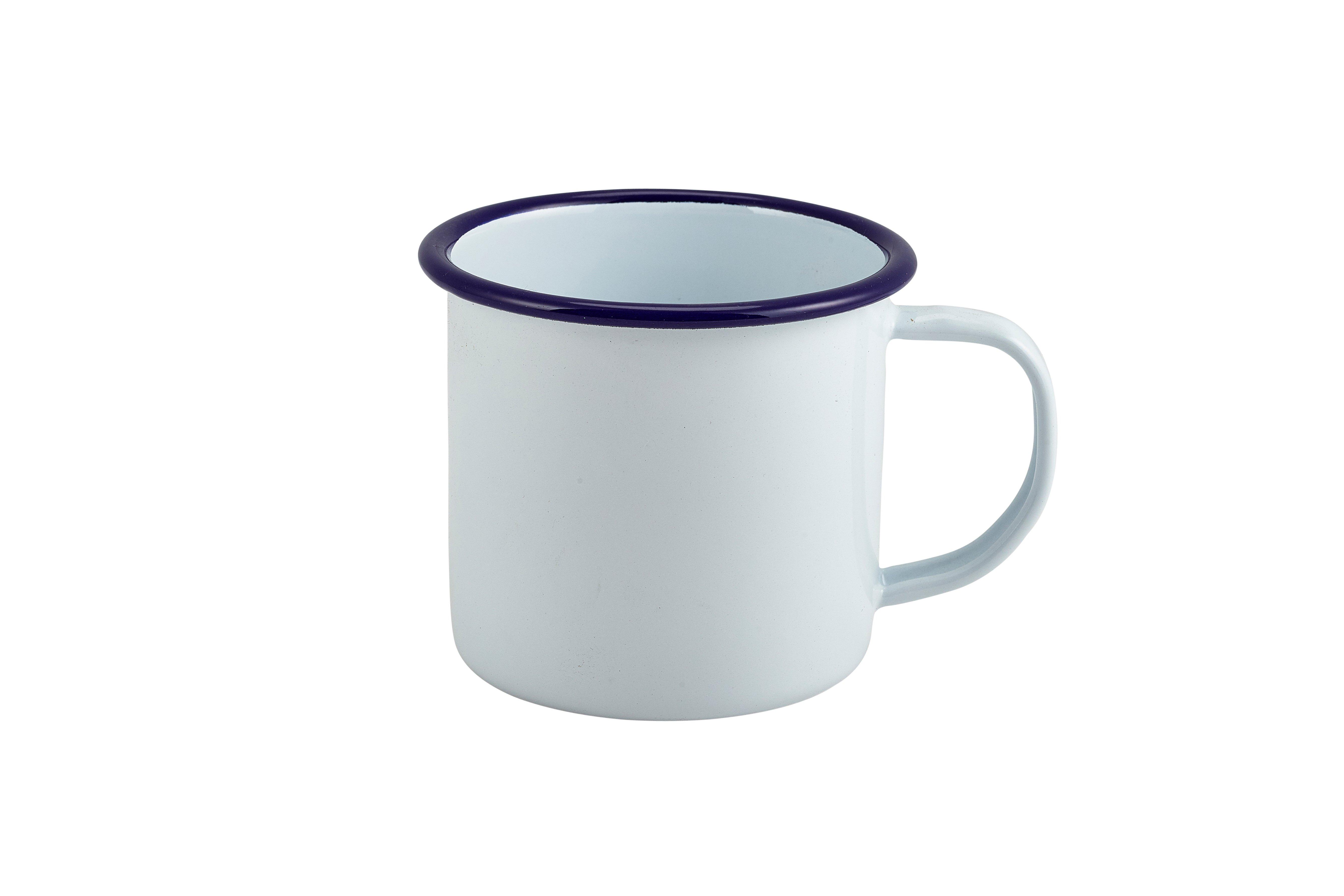 White with Blue Rim Enamel Mug
