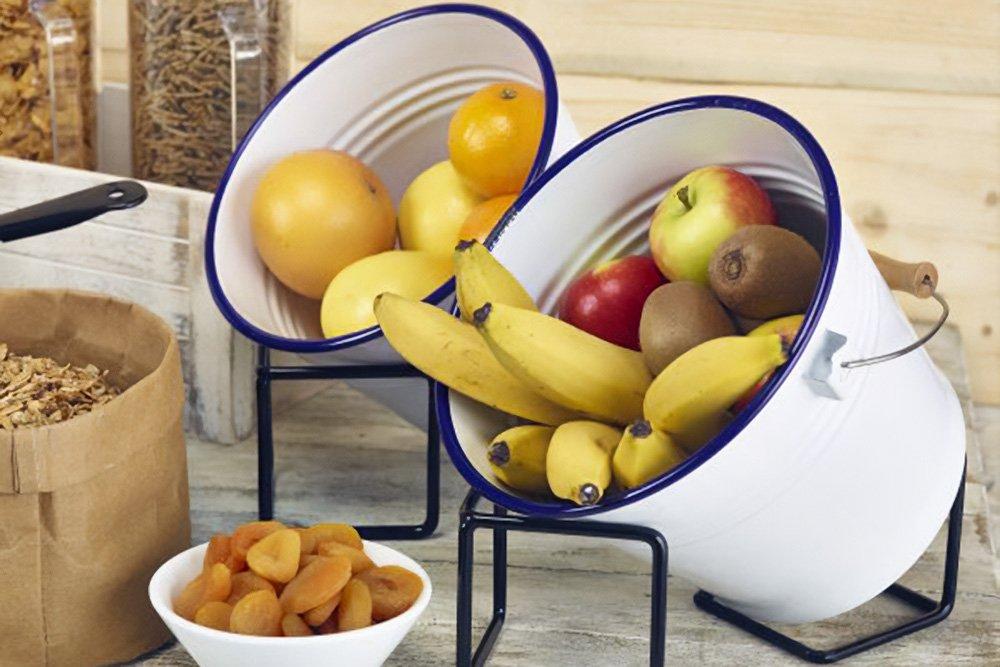 GenWare White With Blue Rim Enamel Bucket 16cm