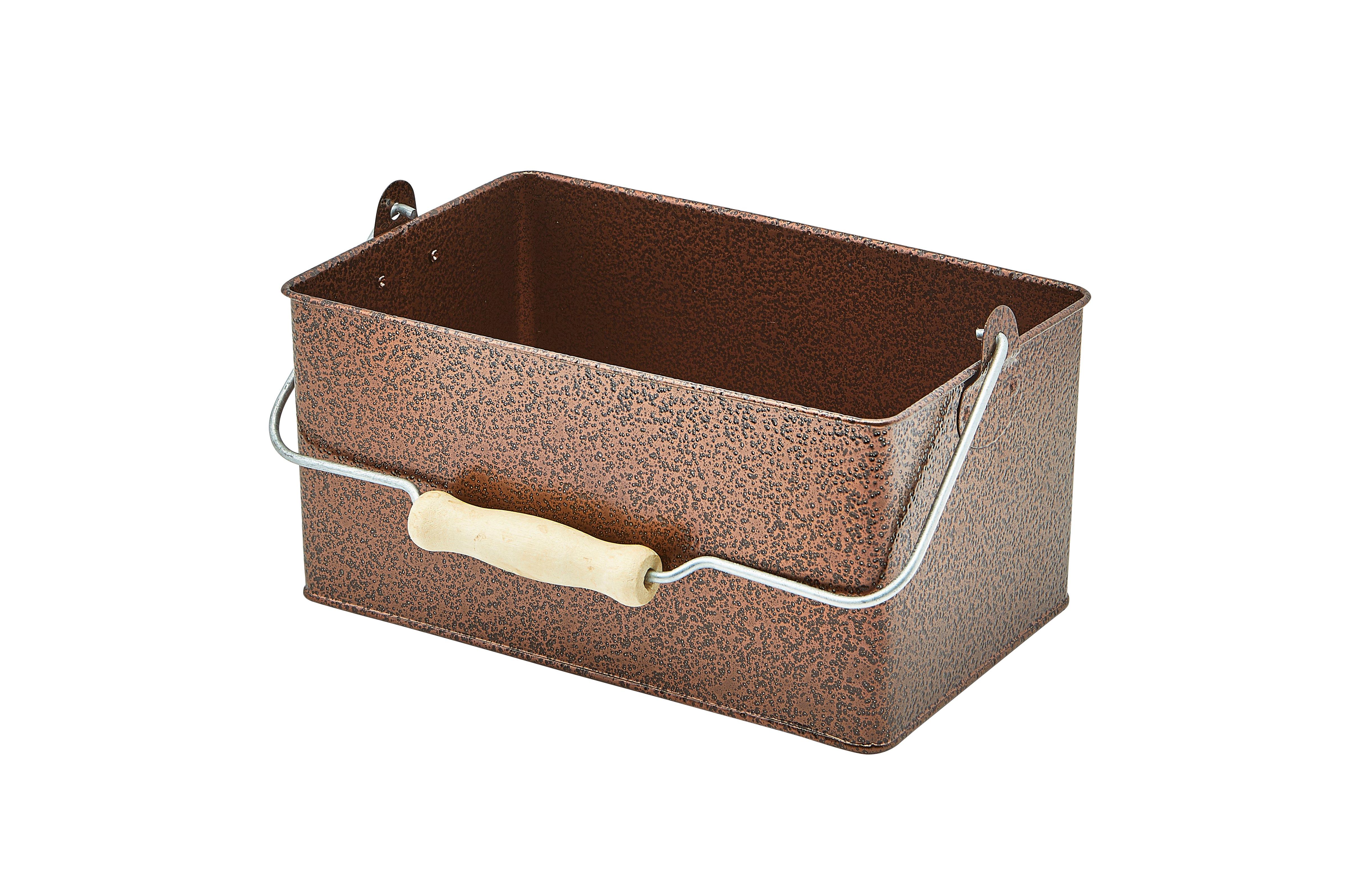 Antique Copper Galvanised Steel Rectangular Table Caddy  24.5x15.5x12.5cm