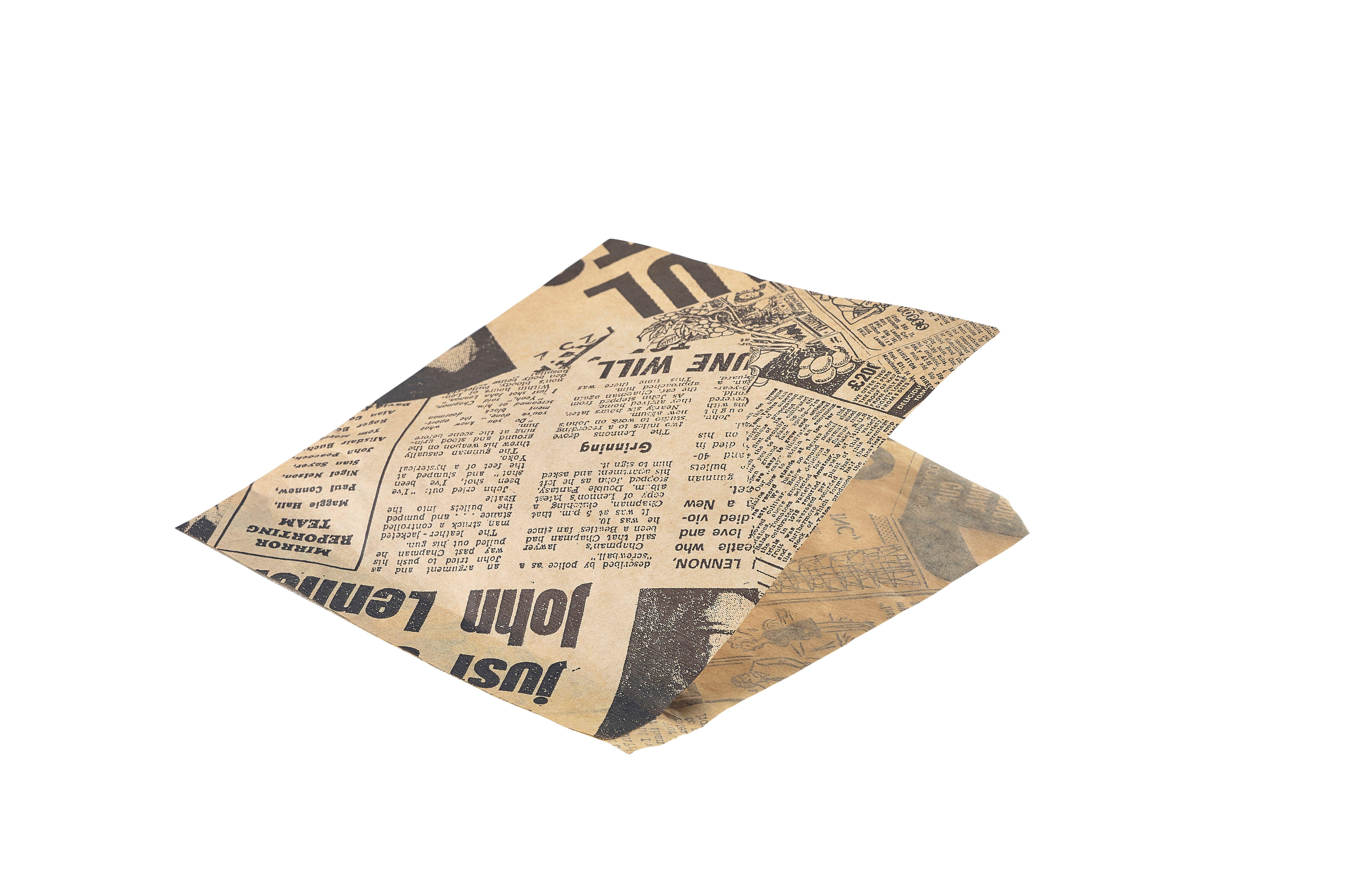 Grease Proof Paper Bags Brown Newspaper Print