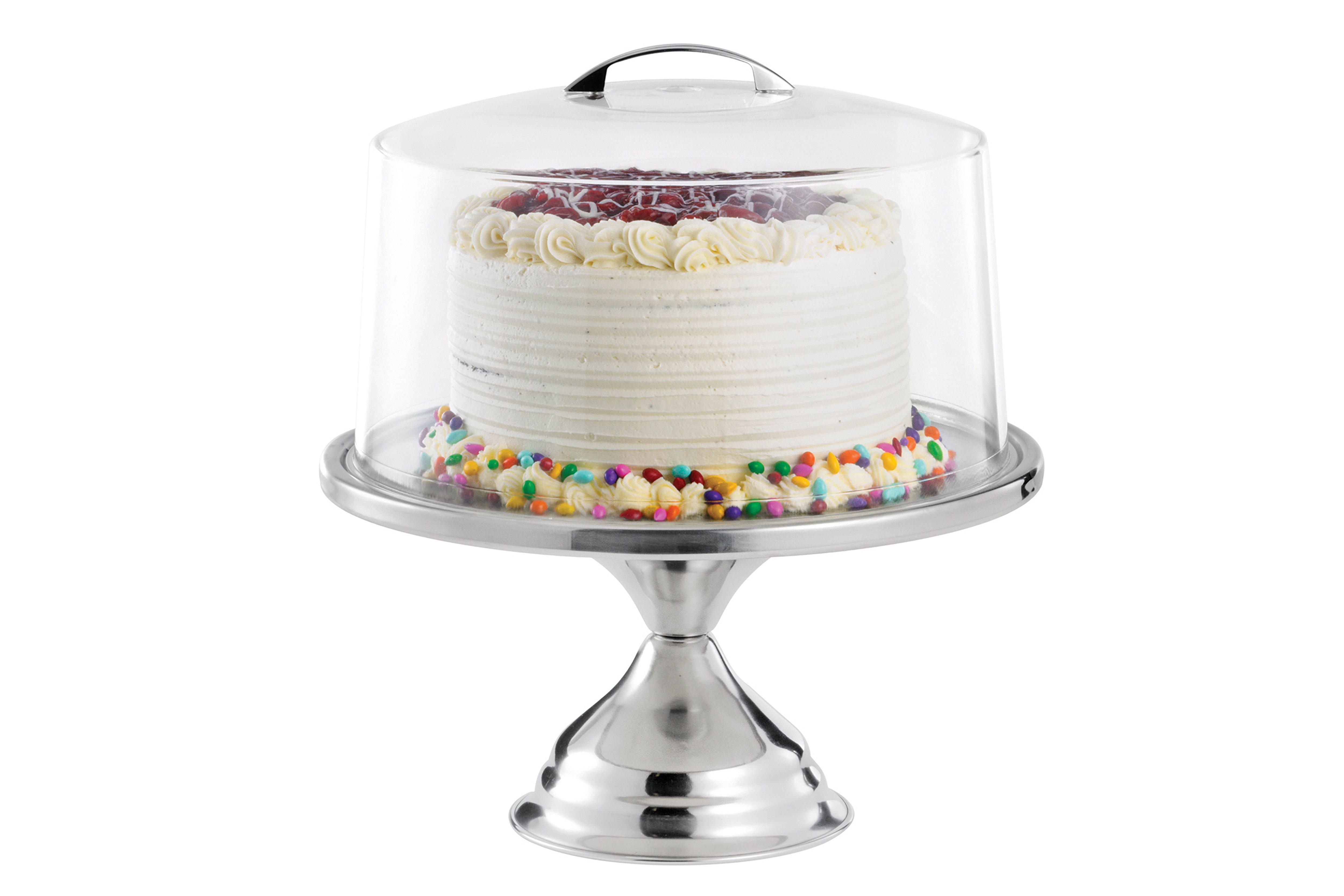 Stainless Steel Pedestal Cake Stand & SAN Plastic Cover With Metal Handle 33cm