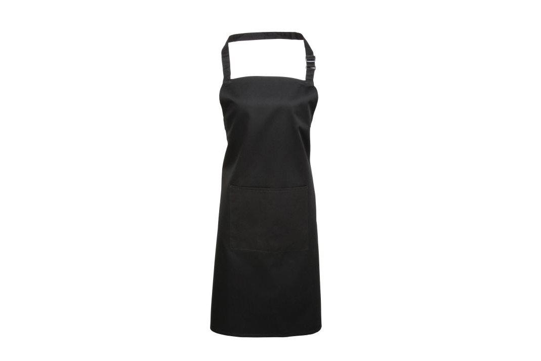 Black Bib Apron with Adjustable Neck Strap and Pocket 72cm (28") wide x 86cm (33.5") long