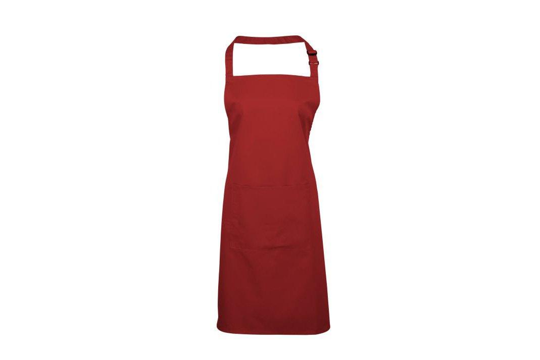 Red Bib Apron with Adjustable Neck Strap and Pocket 72cm (28") wide x 86cm (33.5") long