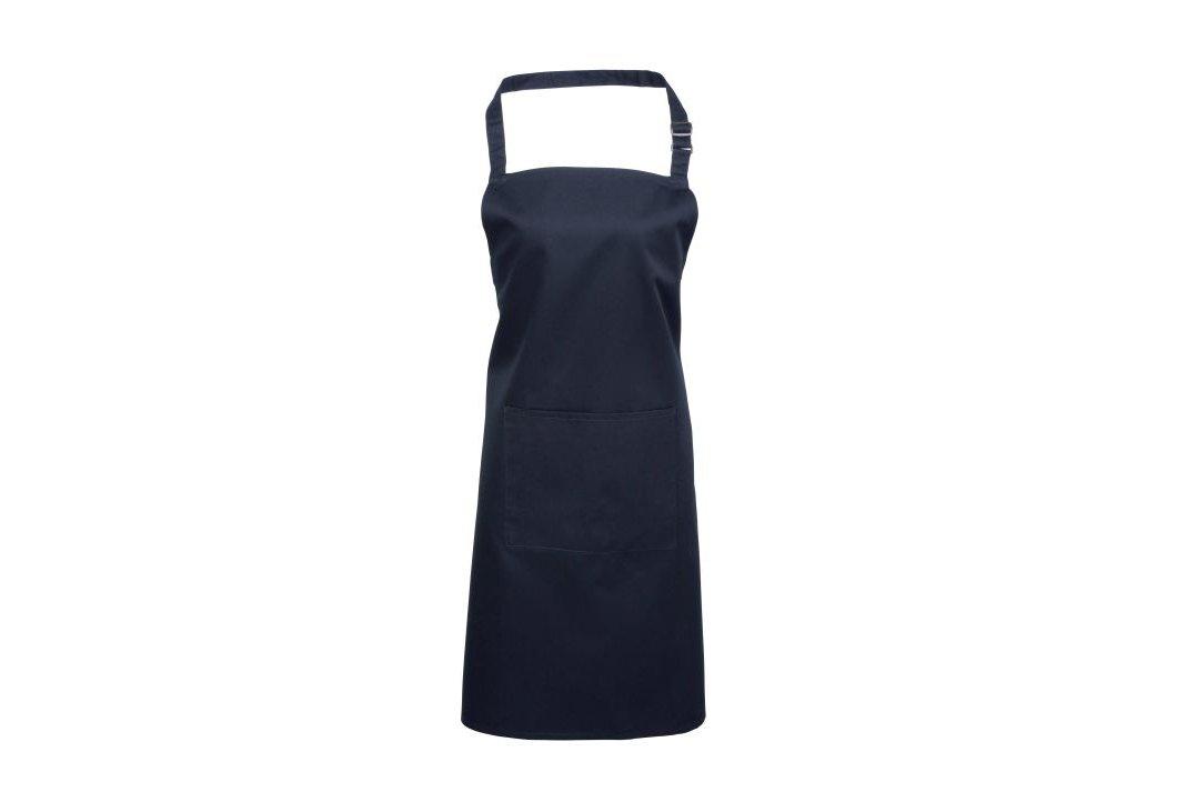 Navy Bib Apron with Adjustable Neck Strap and Pocket 72x86cm