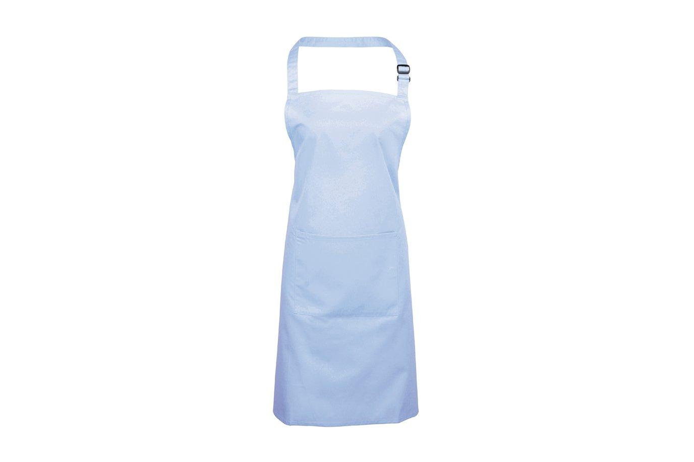 Light Blue Bib Apron with Adjustable Neck Strap and Pocket 72cm (28") wide x 86cm (33.5") long
