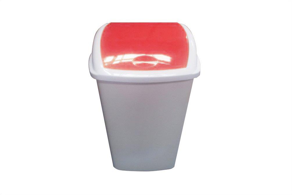 Swing Top Wht Bin Red Lid 50L