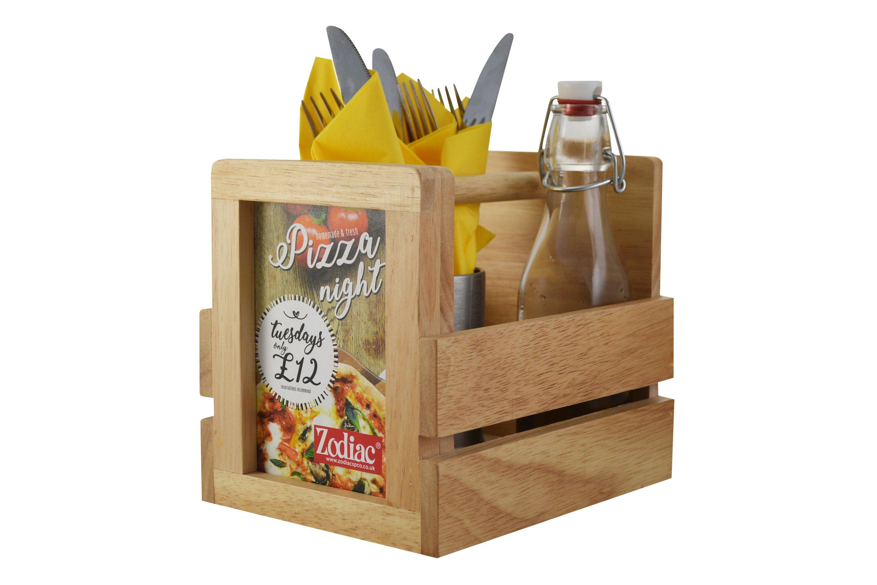 Acacia Wood Condiment Caddy With Menu/Sign Holder