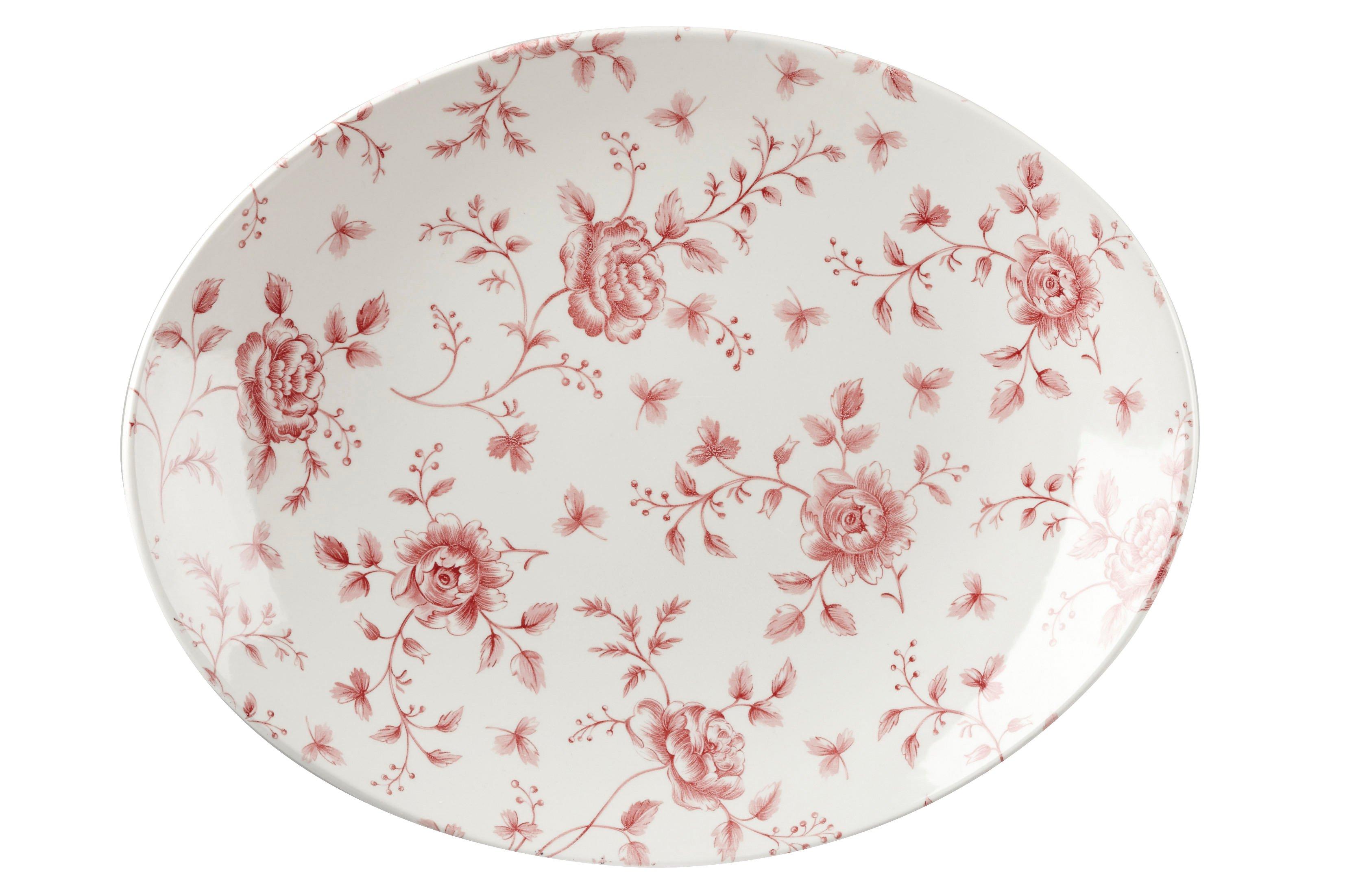 Churchill Rose Chintz Cranberry Rimless Oval Plate