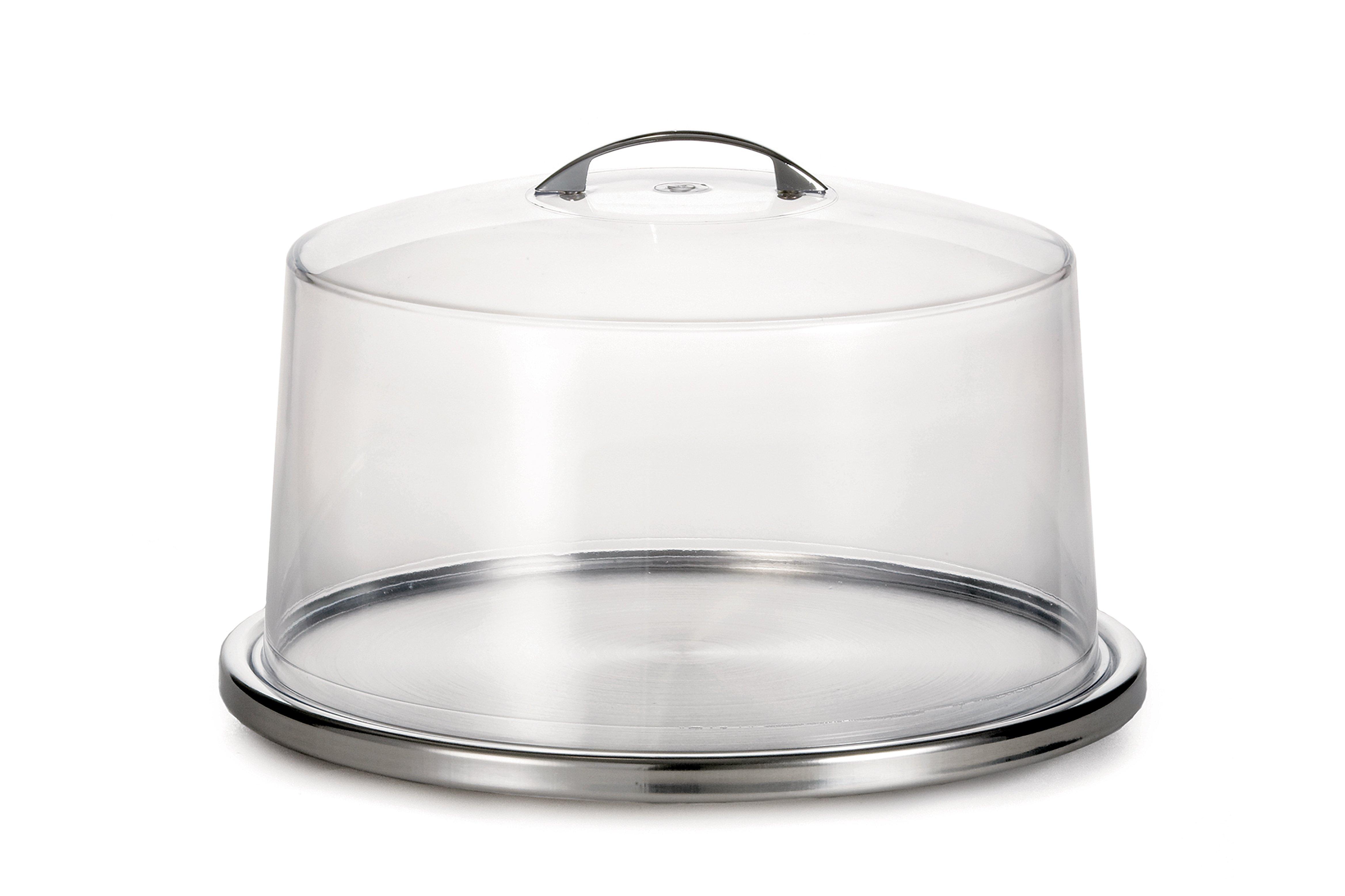 Stainless Steel Cake Plate & SAN Plastic Cover With Metal Handle 32.5cm