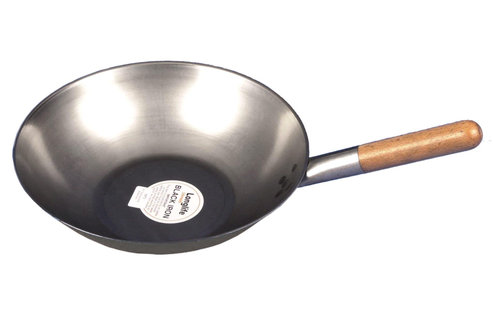 Black Iron Flat Base Wok 33cm