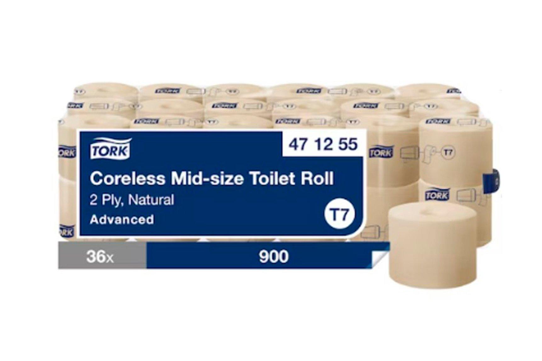 Tork Natural Coreless Mid-Size Toilet Roll Advanced, 2ply, 103.5m x 36