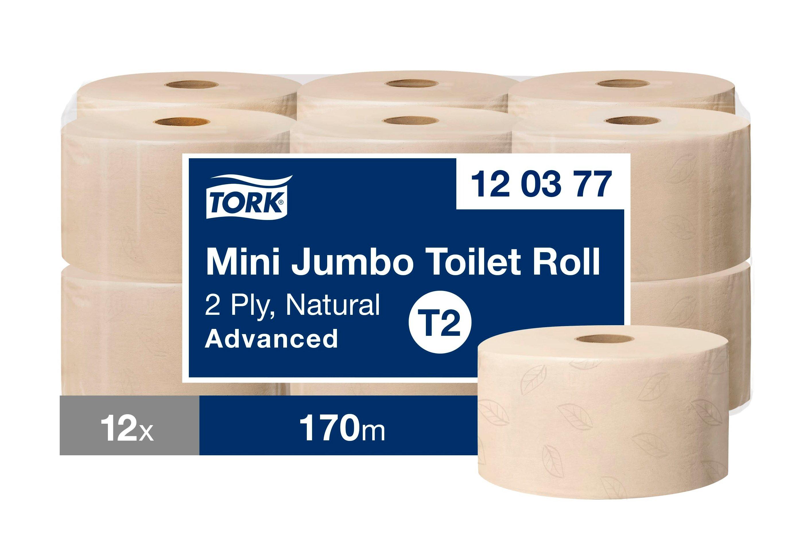 Tork Natural Mini Jumbo Toilet Roll Advanced, 2ply, 170m x 12