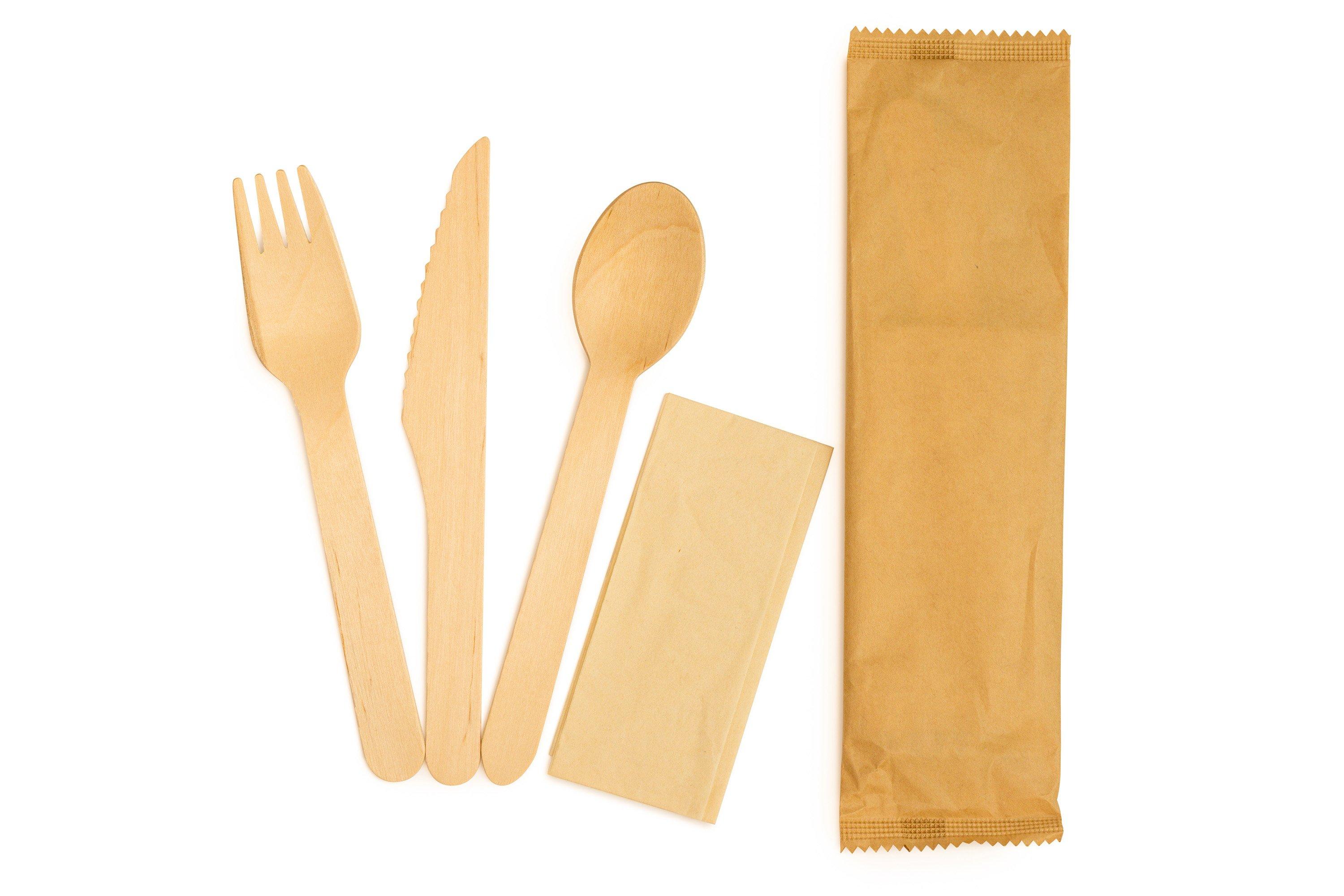Sysco Earth Plus Wooden Cutlery Kit (Knife, Fork, Spoon 160mm and Napkin)
