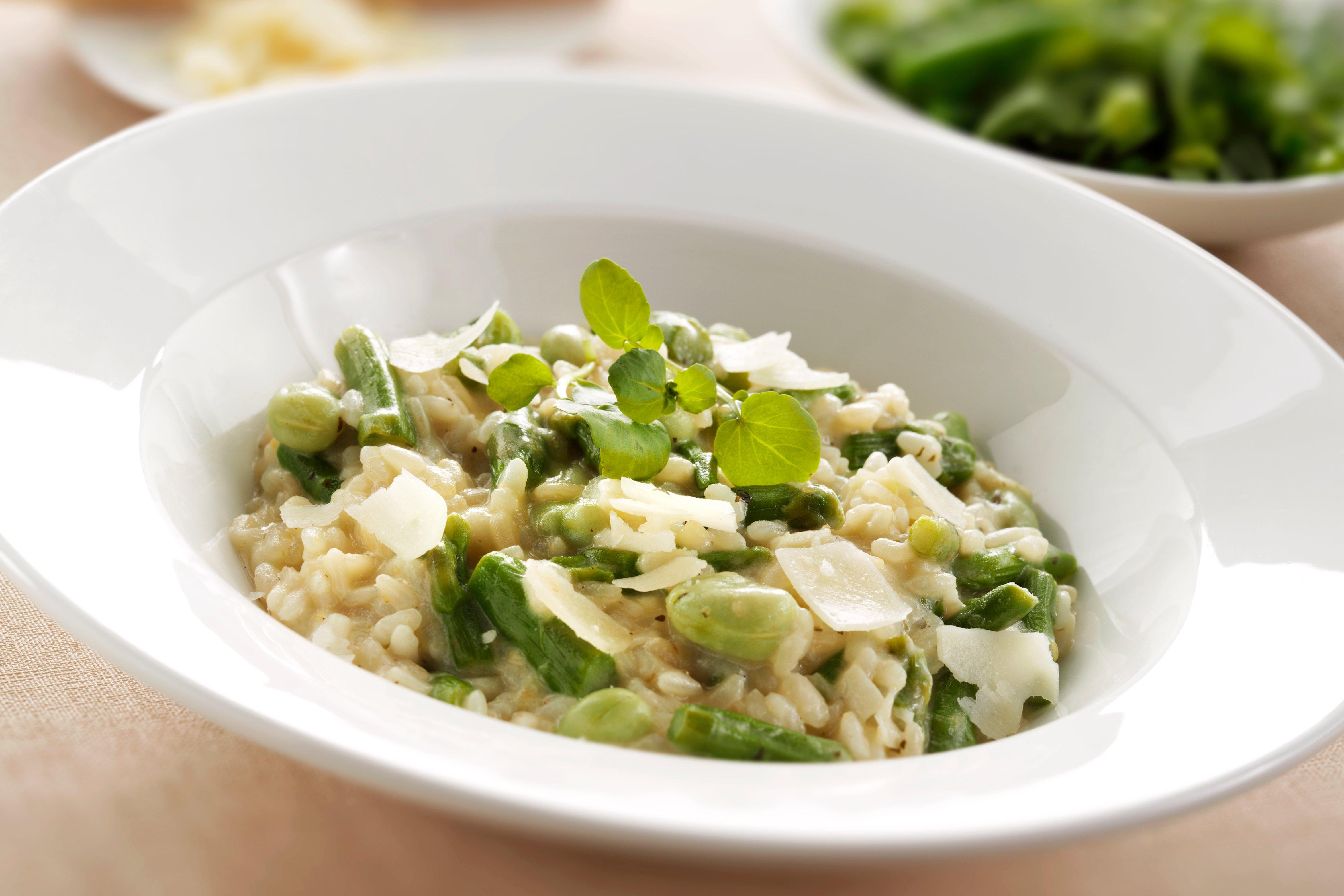 Brakes Asparagus, Broad Bean & Roasted Garlic Risotto