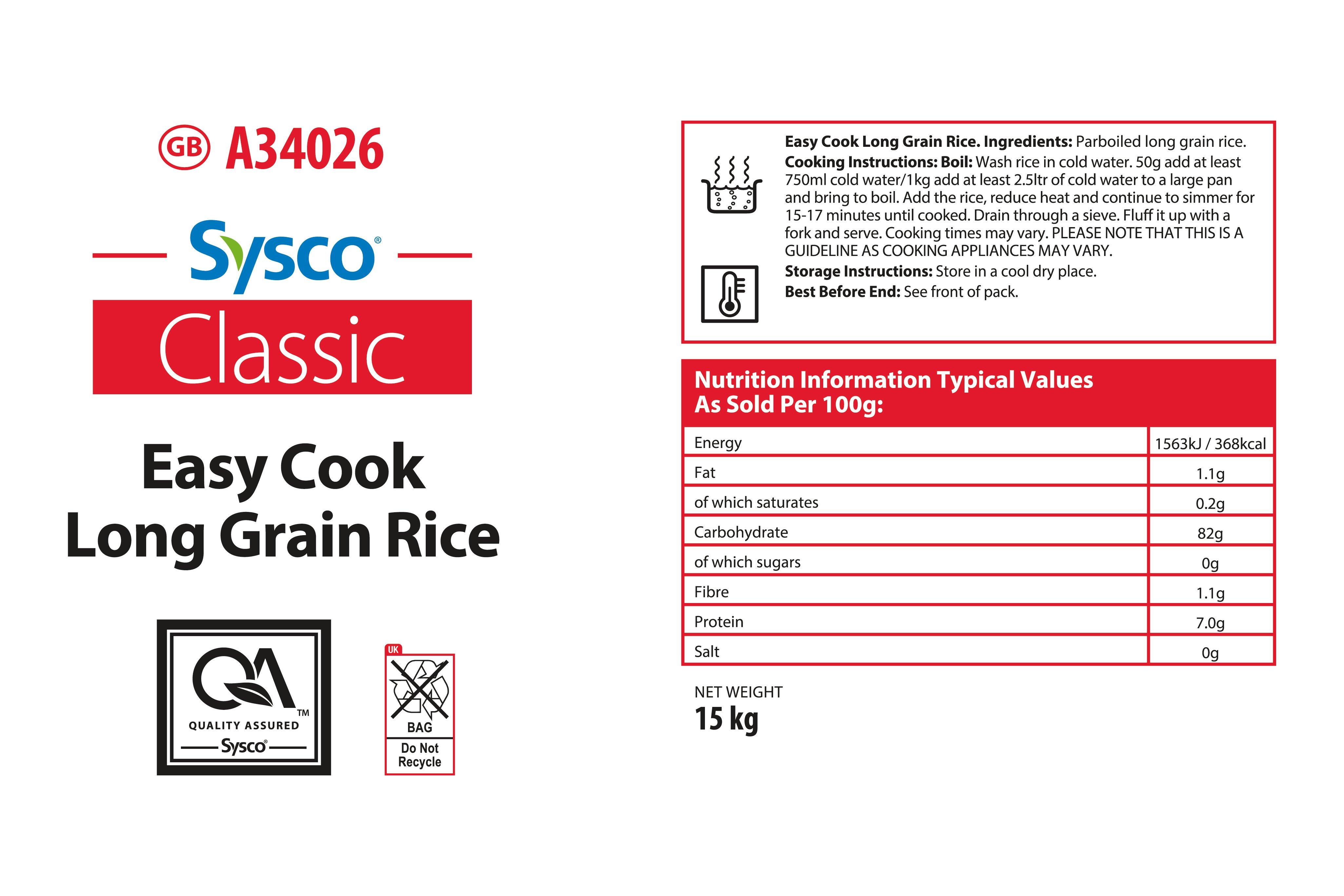 Sysco Classic Easy Cook Long Grain Rice