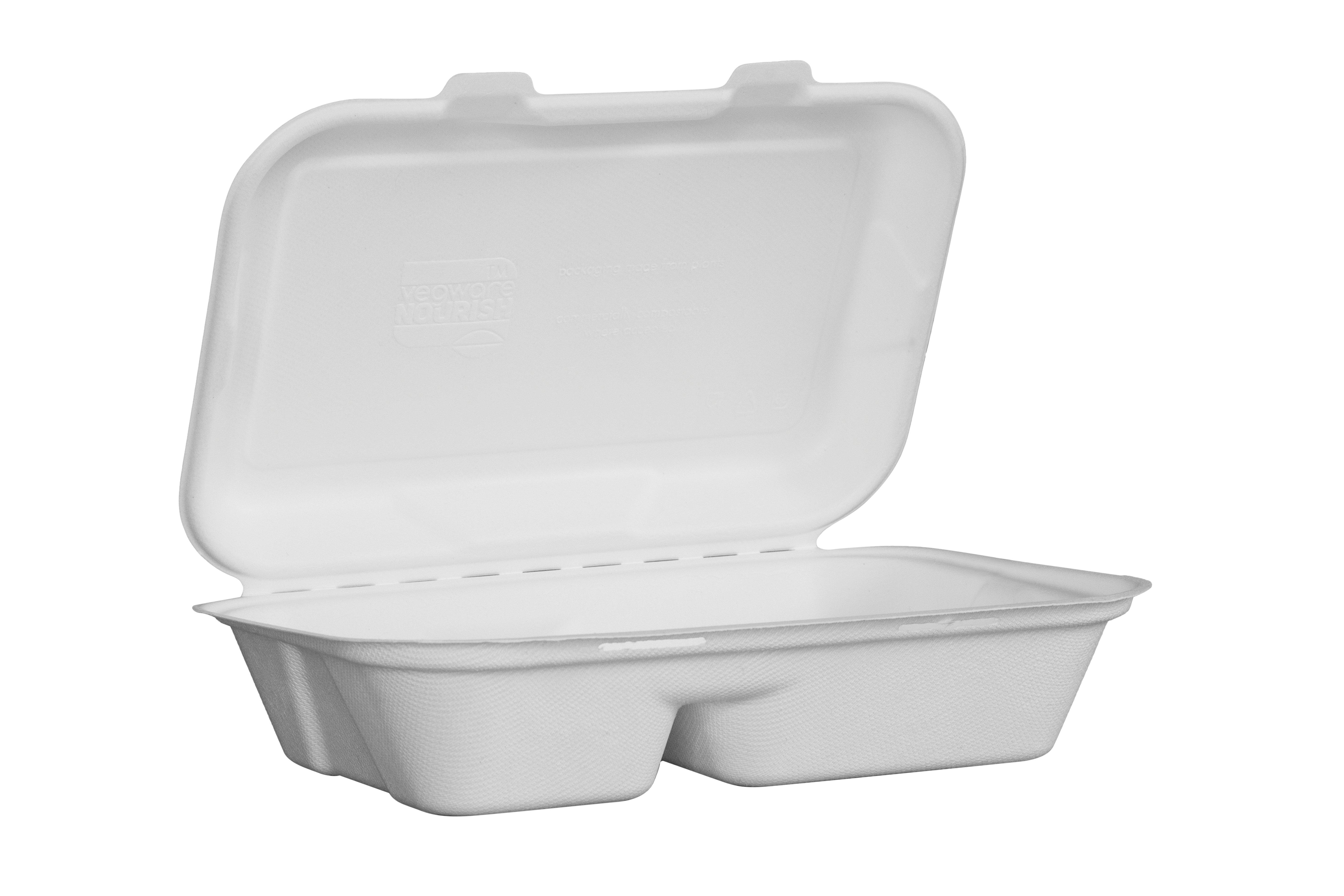 Vegware Nourish Fibre 2 Compartment Clamshell Takeaway Box 9 x 6 Inch