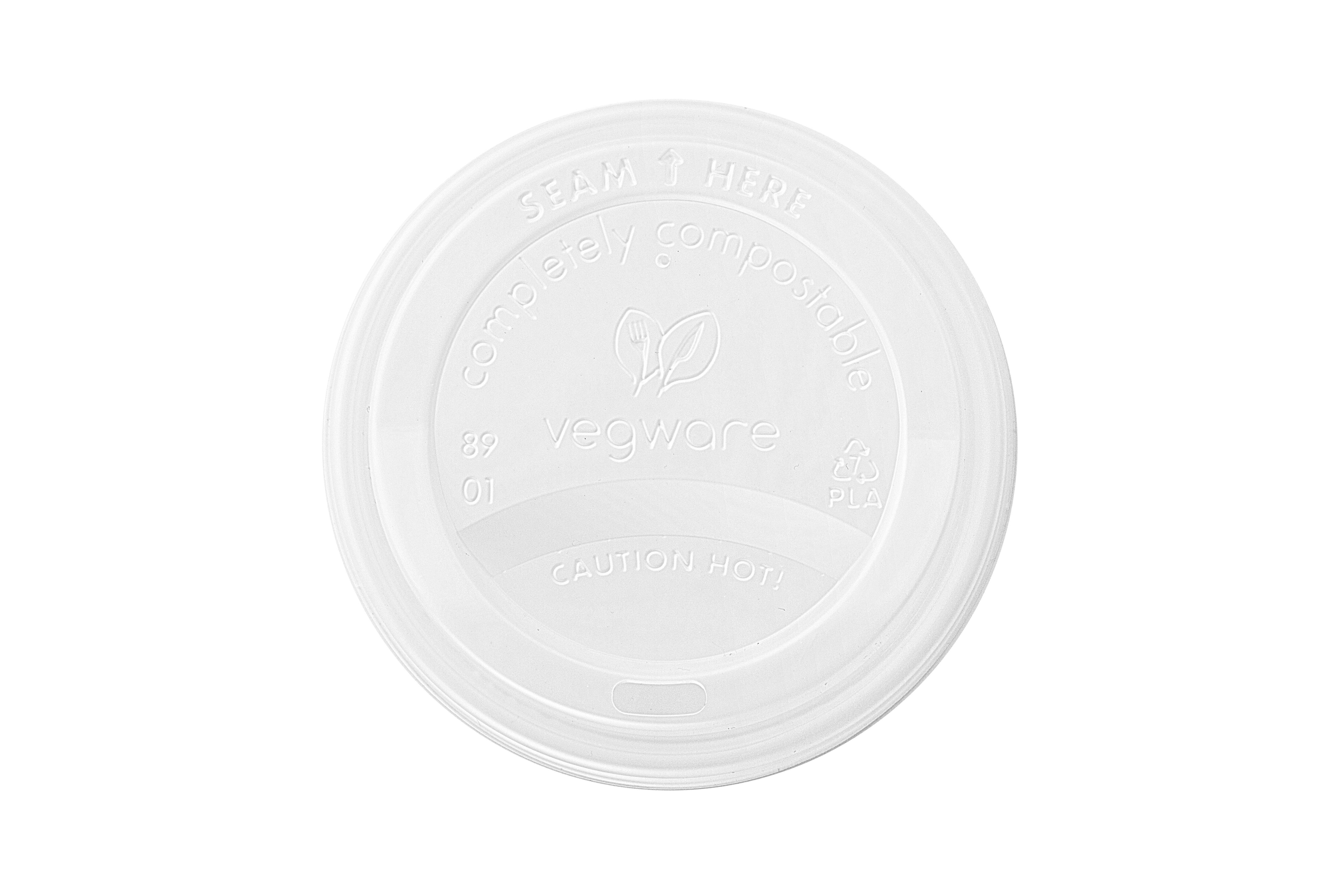 Vegware CPLA Domed Sip-thru Hot Cup Lid 12-20oz - Small Pack Size