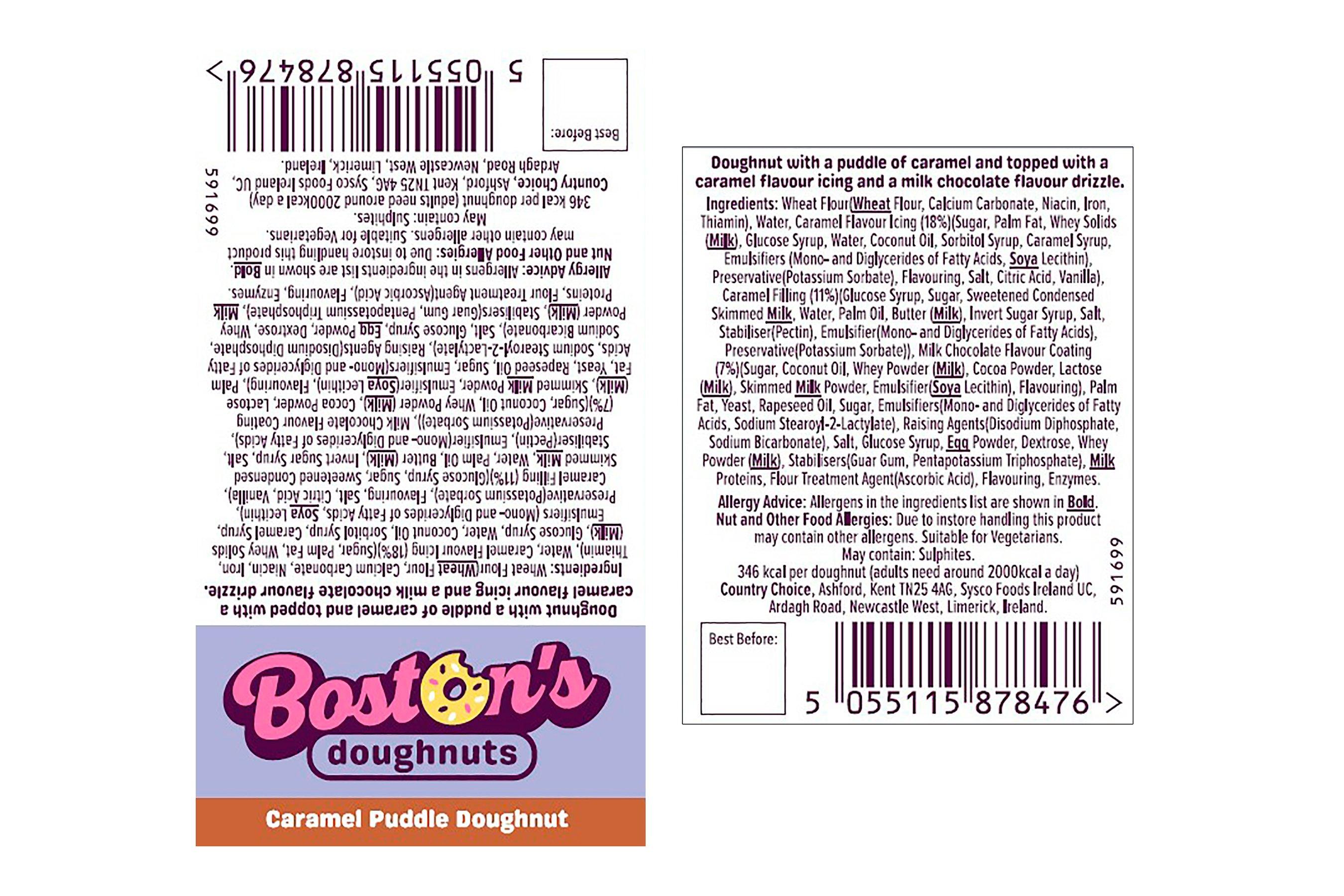 Boston's Caramel Puddle Doughnut Label