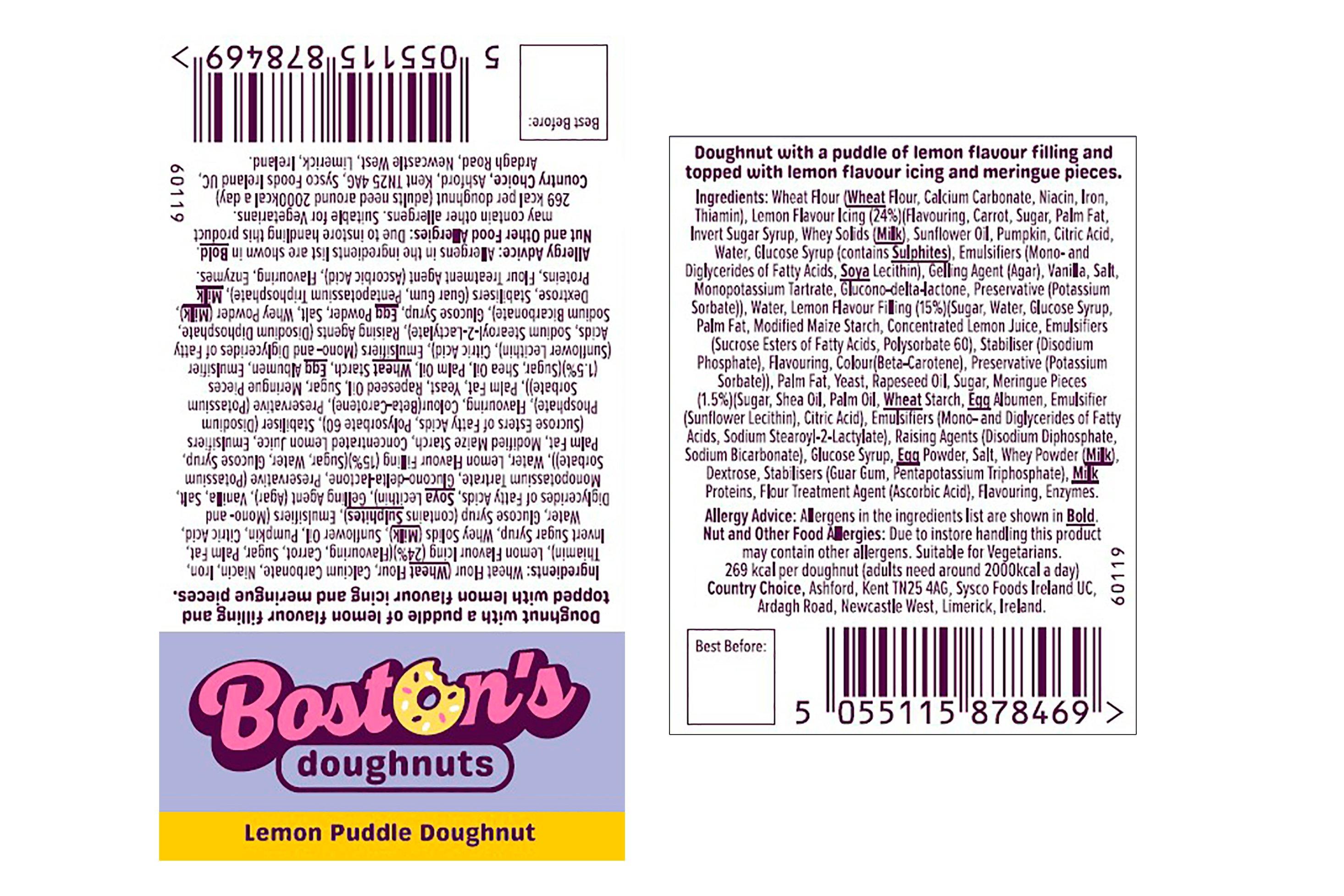 Boston's Lemon Puddle Doughnut Label