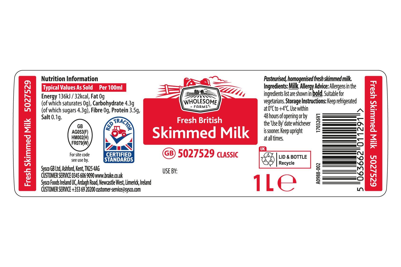 Wholesome Farms Fresh British Skimmed Milk
