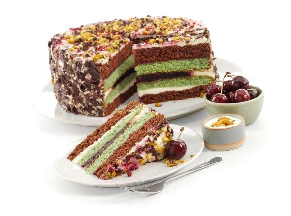 Cherry & pistachio gateau