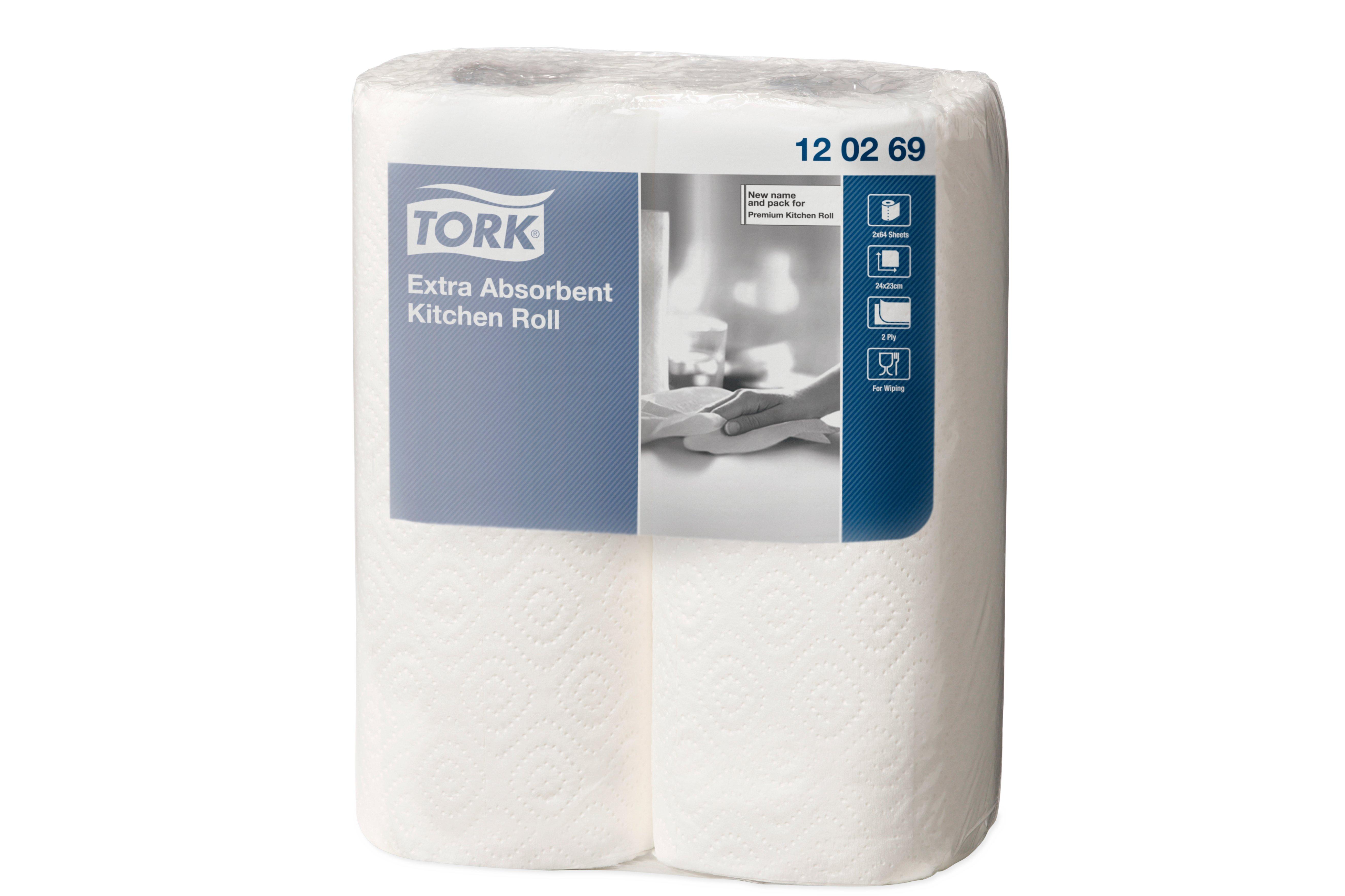 Tork Extra Absorbent Kitchen Roll, 2ply, White, 64sht, 24 (12x2rolls)