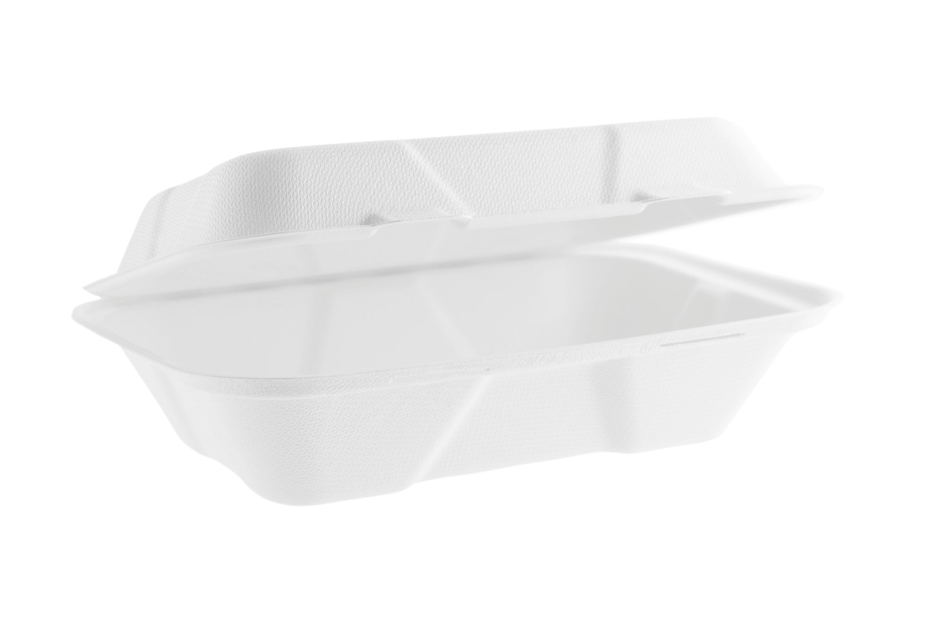 Vegware White Large Bagasse Clamshell  9x6" /22x15.5x8cm