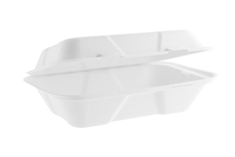 Vegware White Large Bagasse Clamshell  9x6" /22x15.5x8cm