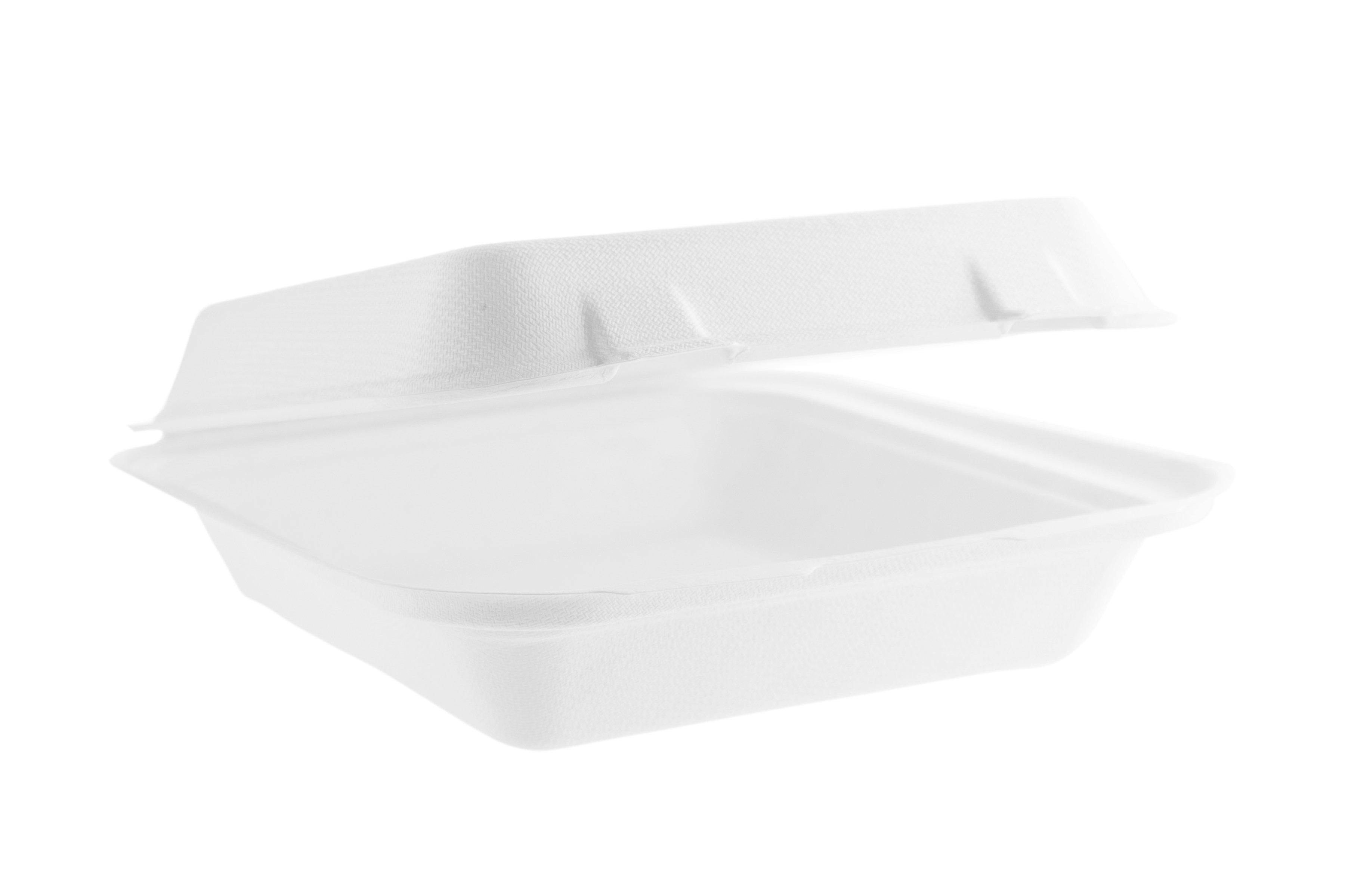 Vegware White Bagasse Square Lunch Box  8x8" /21x21x7.5cm