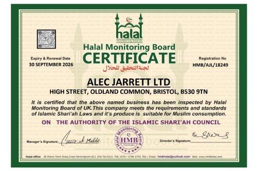 Alec Jarrett Halal Certificate