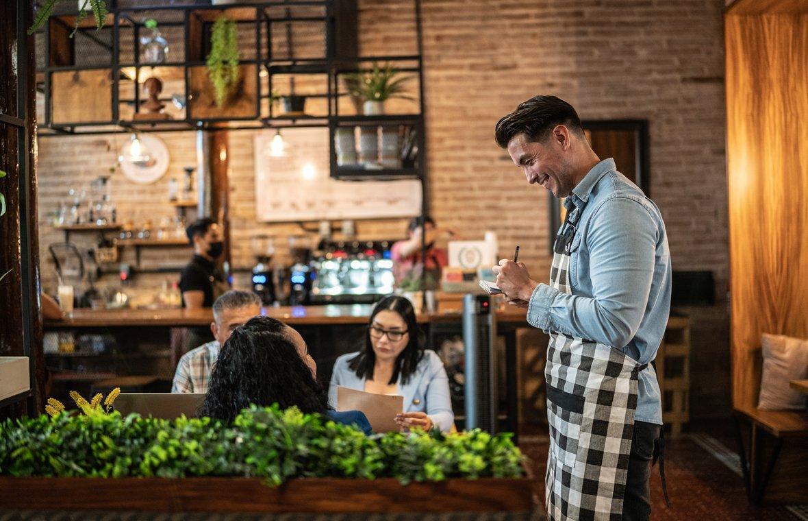 Staff serving customers