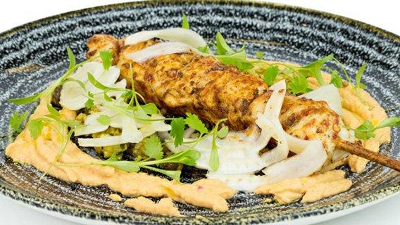 Harissa Chicken Shish, Chickpea Salad, Houmous & Fennel