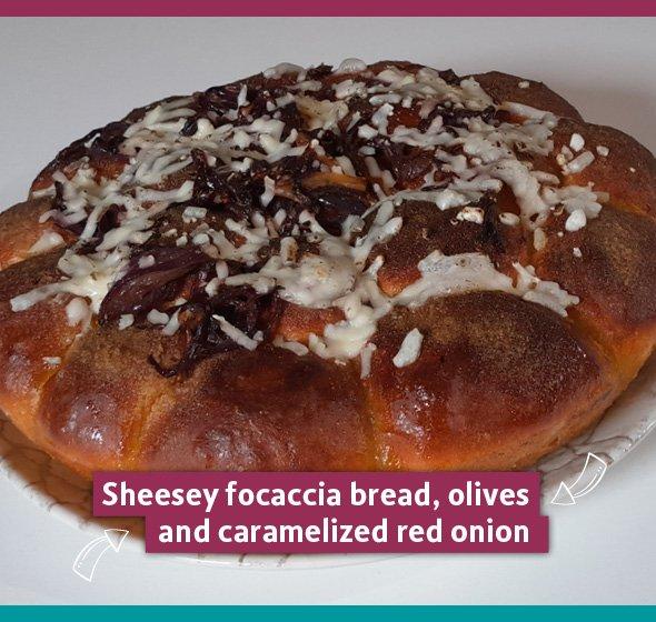 Sheese and caramelised onion focaccia