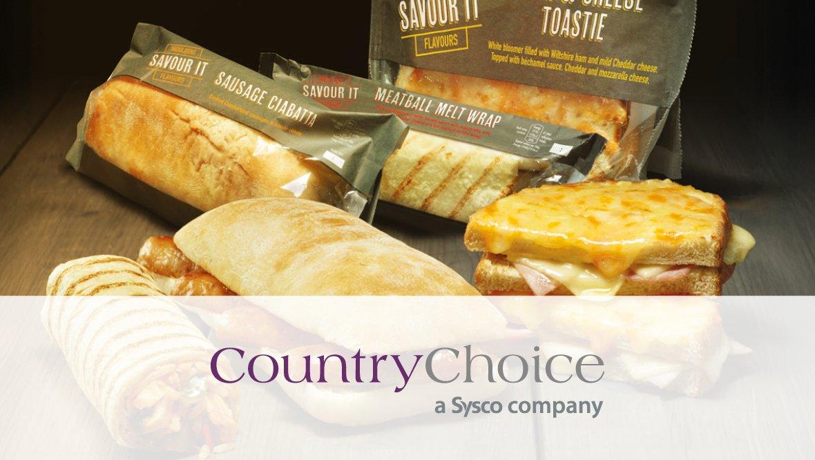 A display of toasties, ciabattas and wraps with the Country Choice logo at the bottom.
