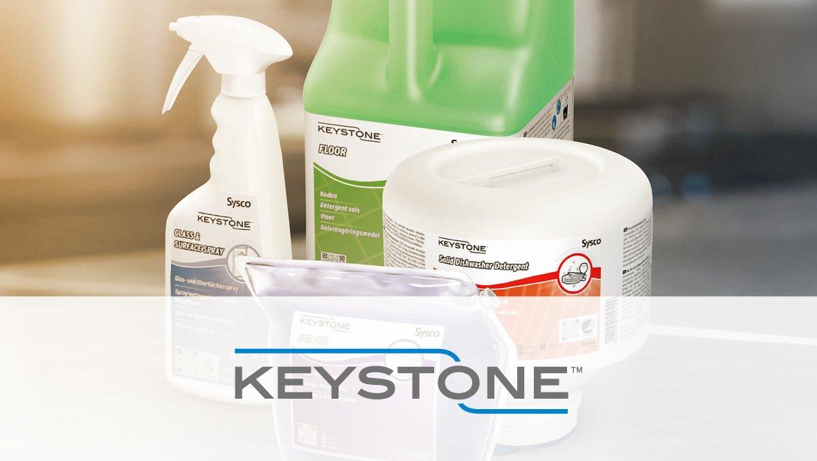 Cleaning products with the Keystone logo at the bottom.