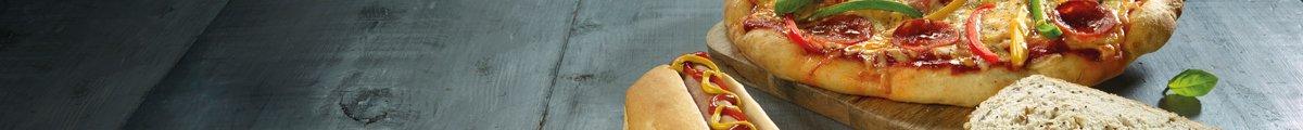 Hotdog with pizza and sandwich