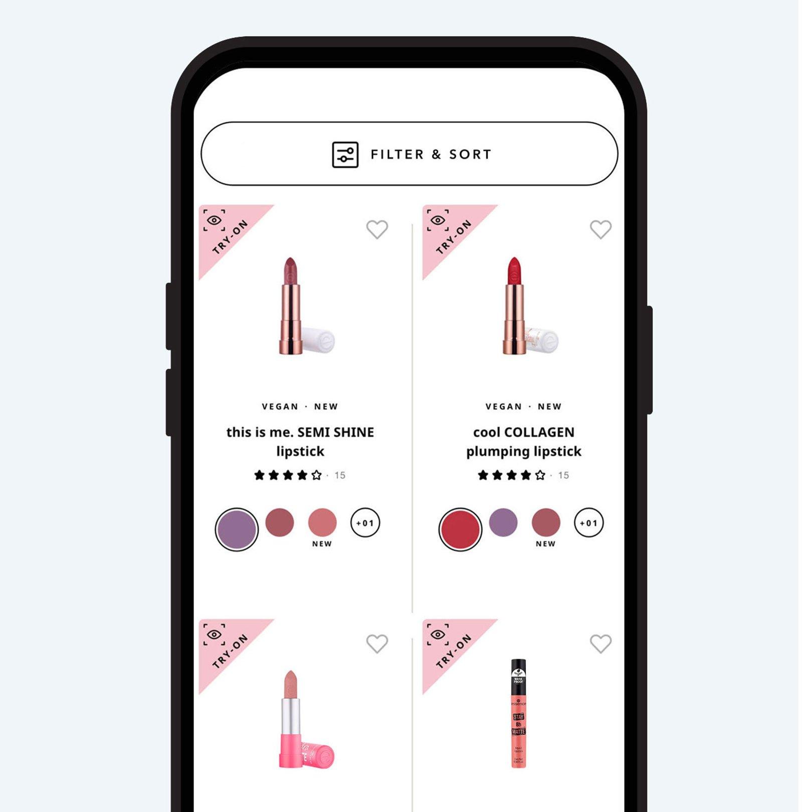 Virtuel makeuptest fra essence: Produktoversigt
