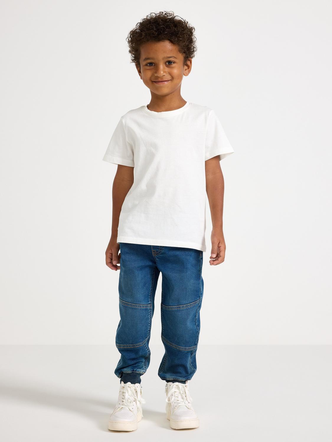 WILMER wide leg jeans i denimtrikå med förstärkta knän