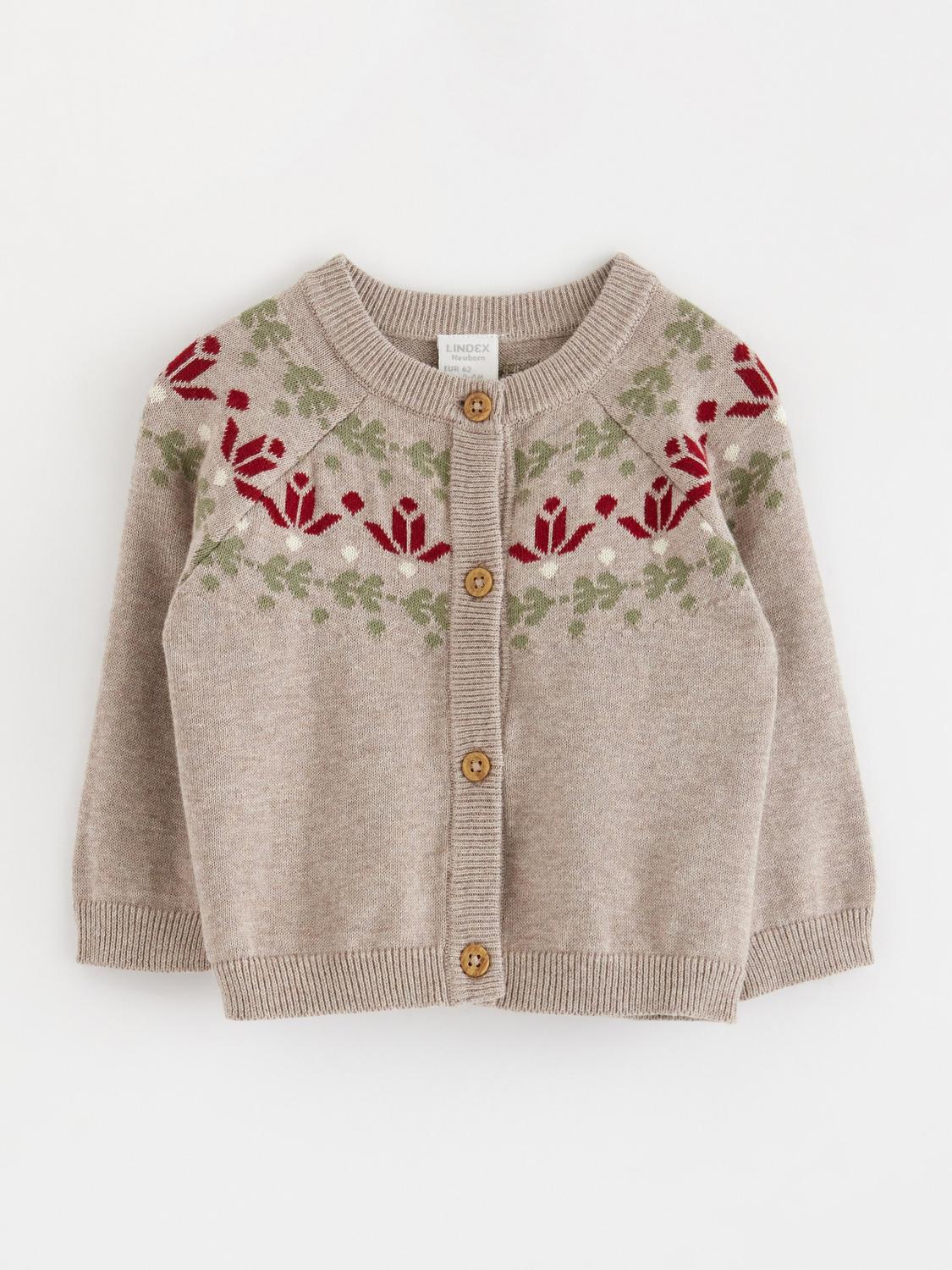 Stickad cardigan med fair isle-mönster