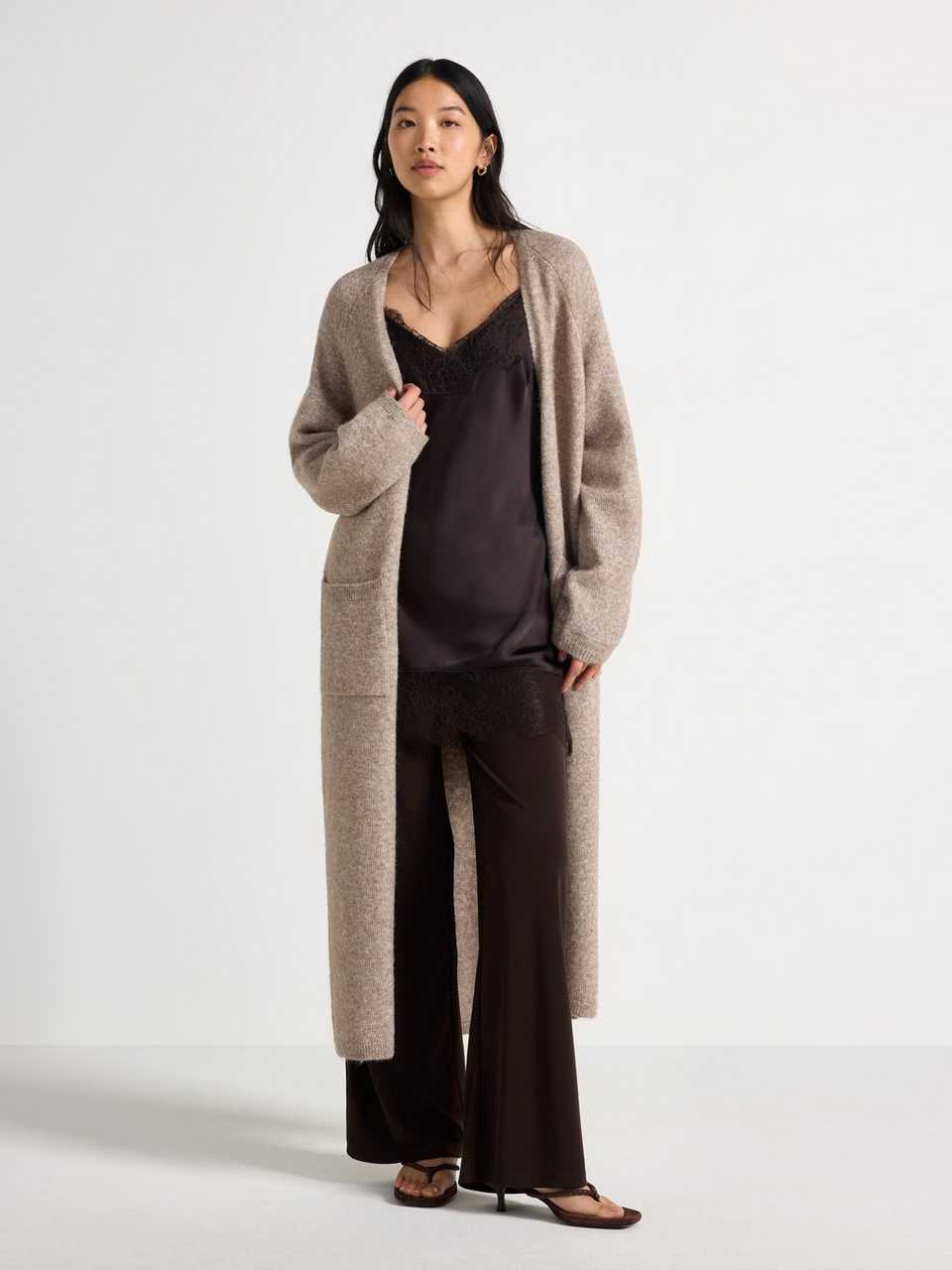 Stickad lång cardigan