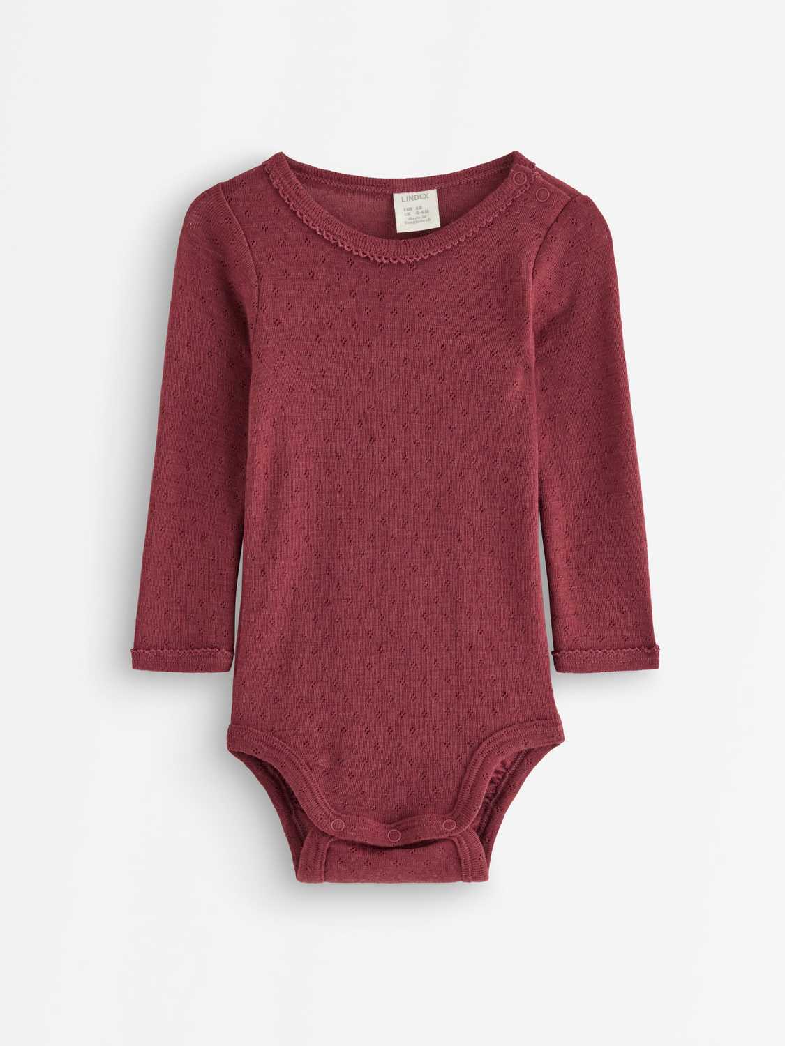 Long-sleeved bodysuit in merino wool