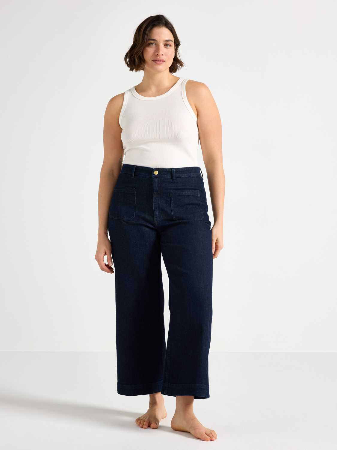 WIDE Paula cropped high waist jeans med lätt stretch